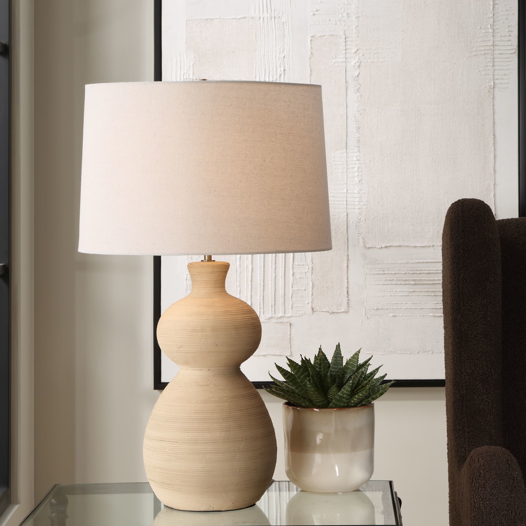 Pueblo 28 inch 150.00 watt Warm Organic Clay and Brushed Antique Brass Table Lamp Portable Light