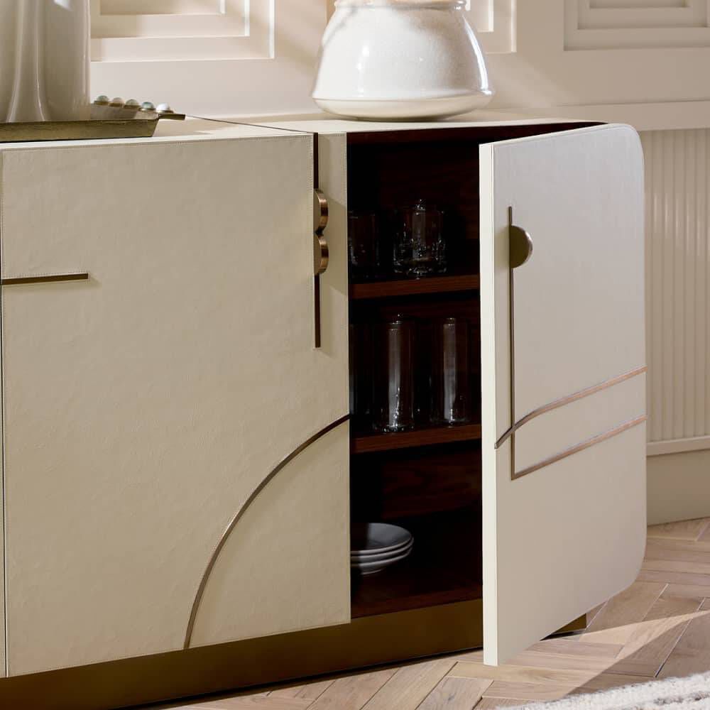 Montevito 84.5 inch Ivory and Antique Brass with Satin Walnut Credenza