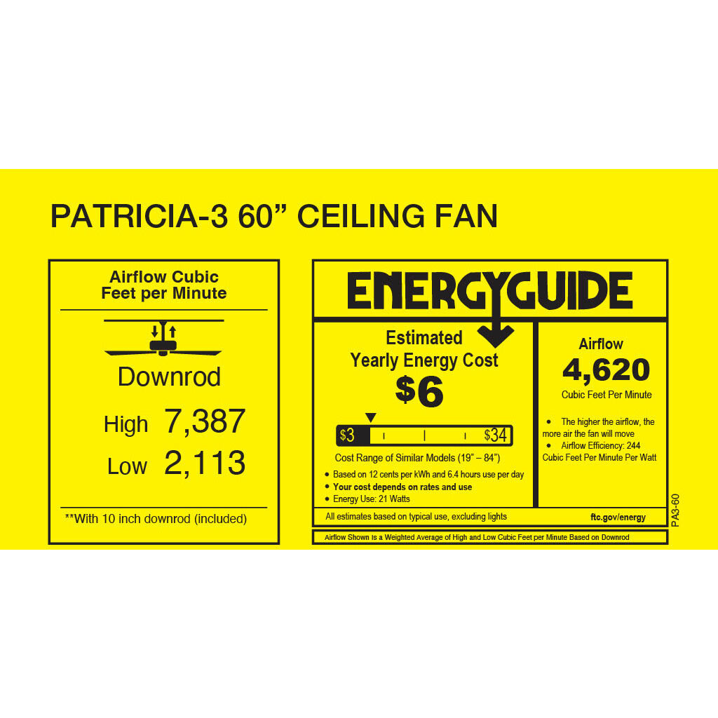 Atlas Patricia-3 60 inch Gloss White with Walnut Tone Blades Ceiling Fan, Atlas