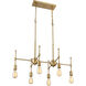 Mid-Century Modern 6 Light 30.5 inch Natural Brass Linear Chandelier Ceiling Light