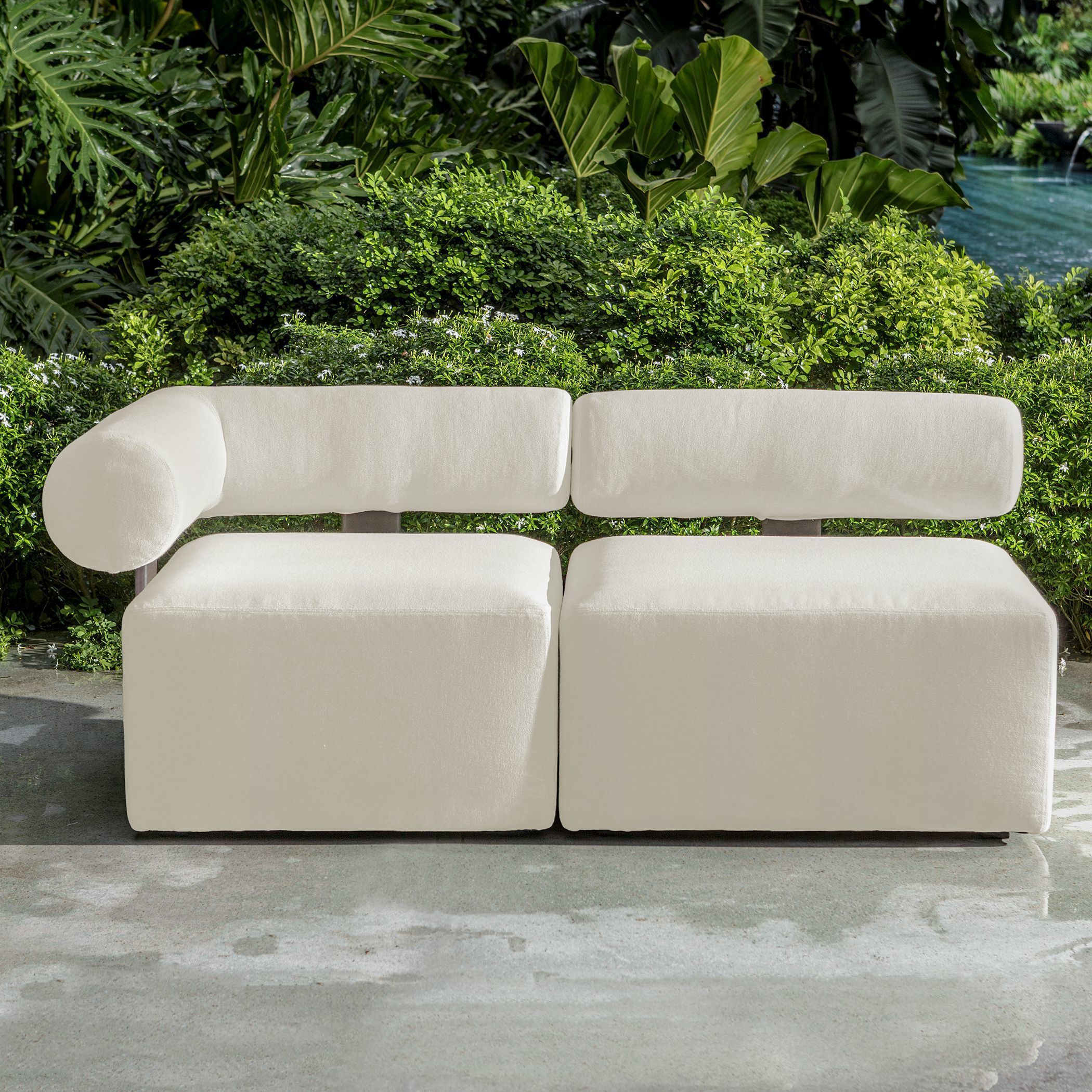 Bolster Back Java Black and Oyster White Armless Outdoor Sofa