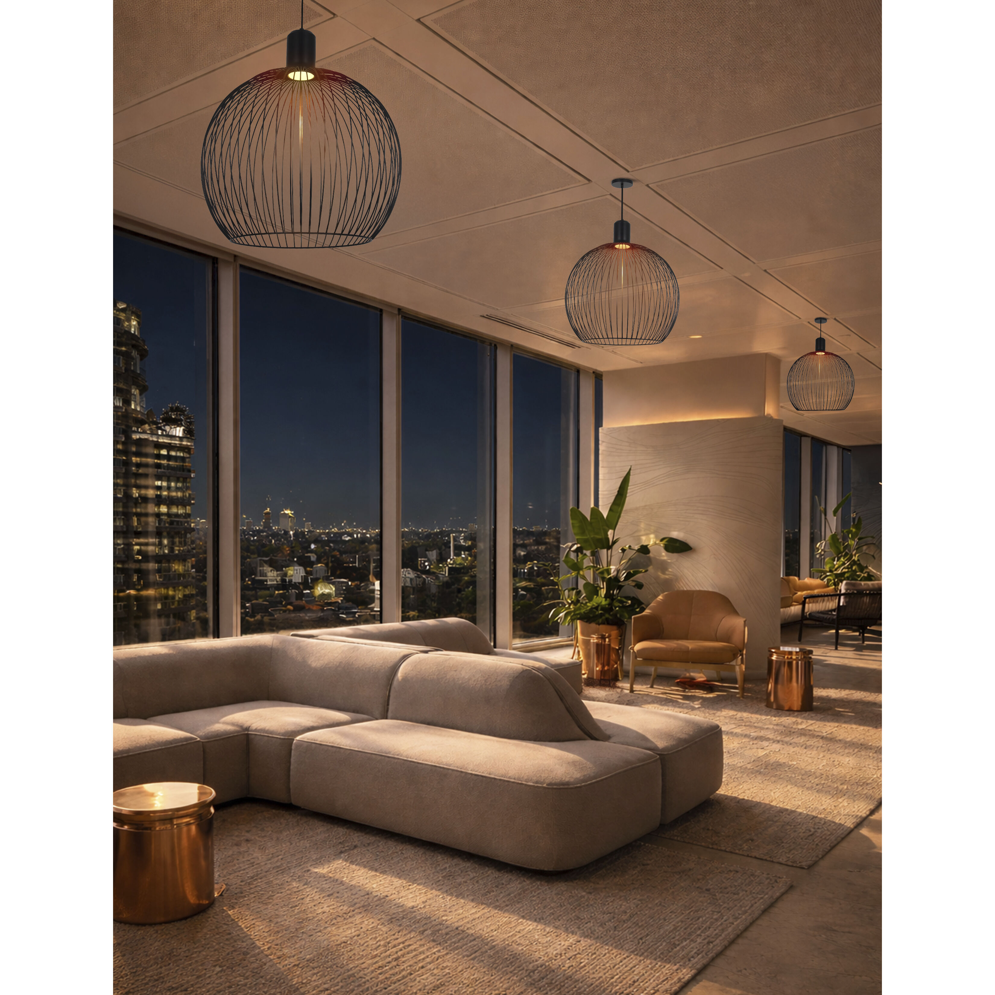 Orland Family 24 inch Matte Black Pendant Ceiling Light in 24" D x 24" W x 27" H, EVOLV