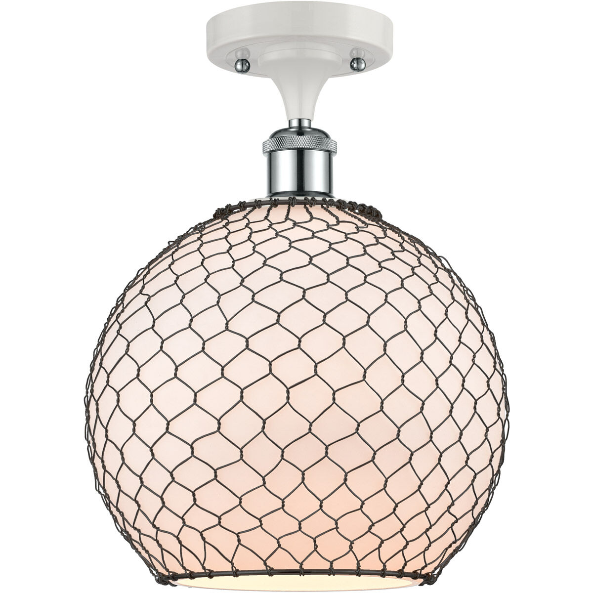 Ballston Large Farmhouse Chicken Wire 1 Light 10 inch White and Polished Chrome Semi-Flush Mount Ceiling Light, Ballston