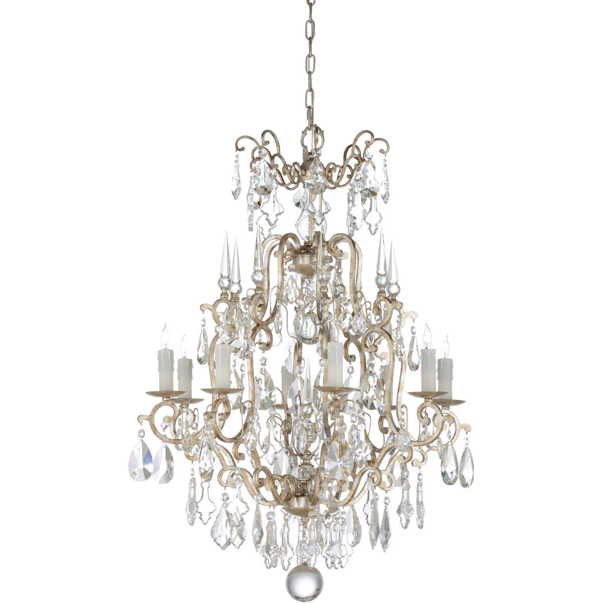 Wildwood 8 Light 31 inch Antique Silver Leaf/Clear Chandelier Ceiling Light, Small