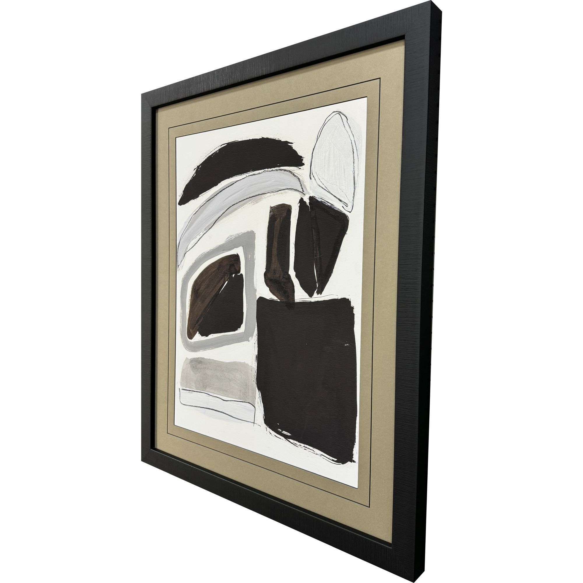 Graphic Shape Shift Black and Brown and Gray and White Framed Art
