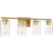 Transitional 4 Light 32 inch Natural Brass Bathroom Vanity Light Wall Light