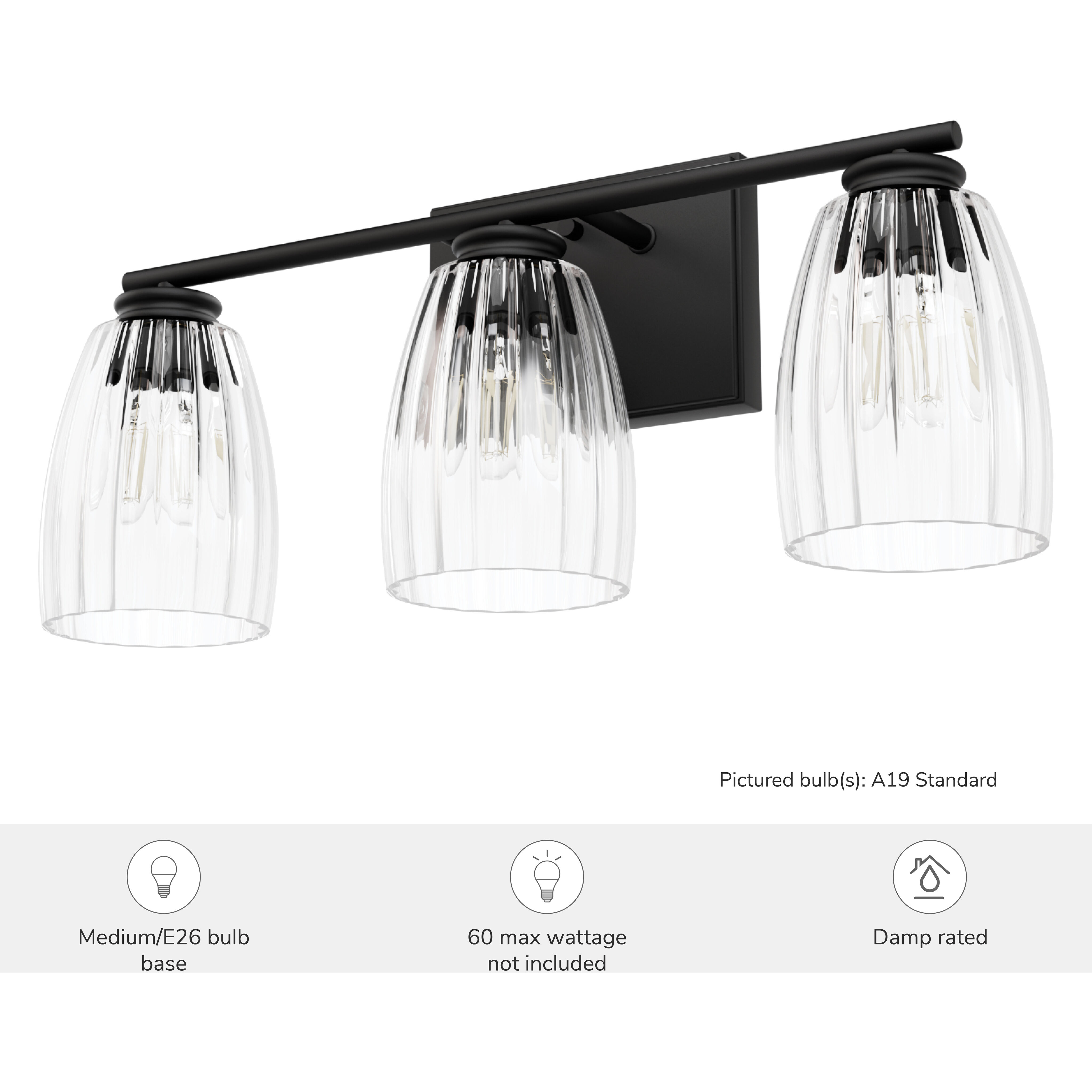 Rossmoor 3 Light 20.5 inch Matte Black Vanity Light Wall Light, Medium