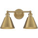 Modern Farmhouse 2 Light 17 inch Natural Brass Bathroom Vanity Light Wall Light
