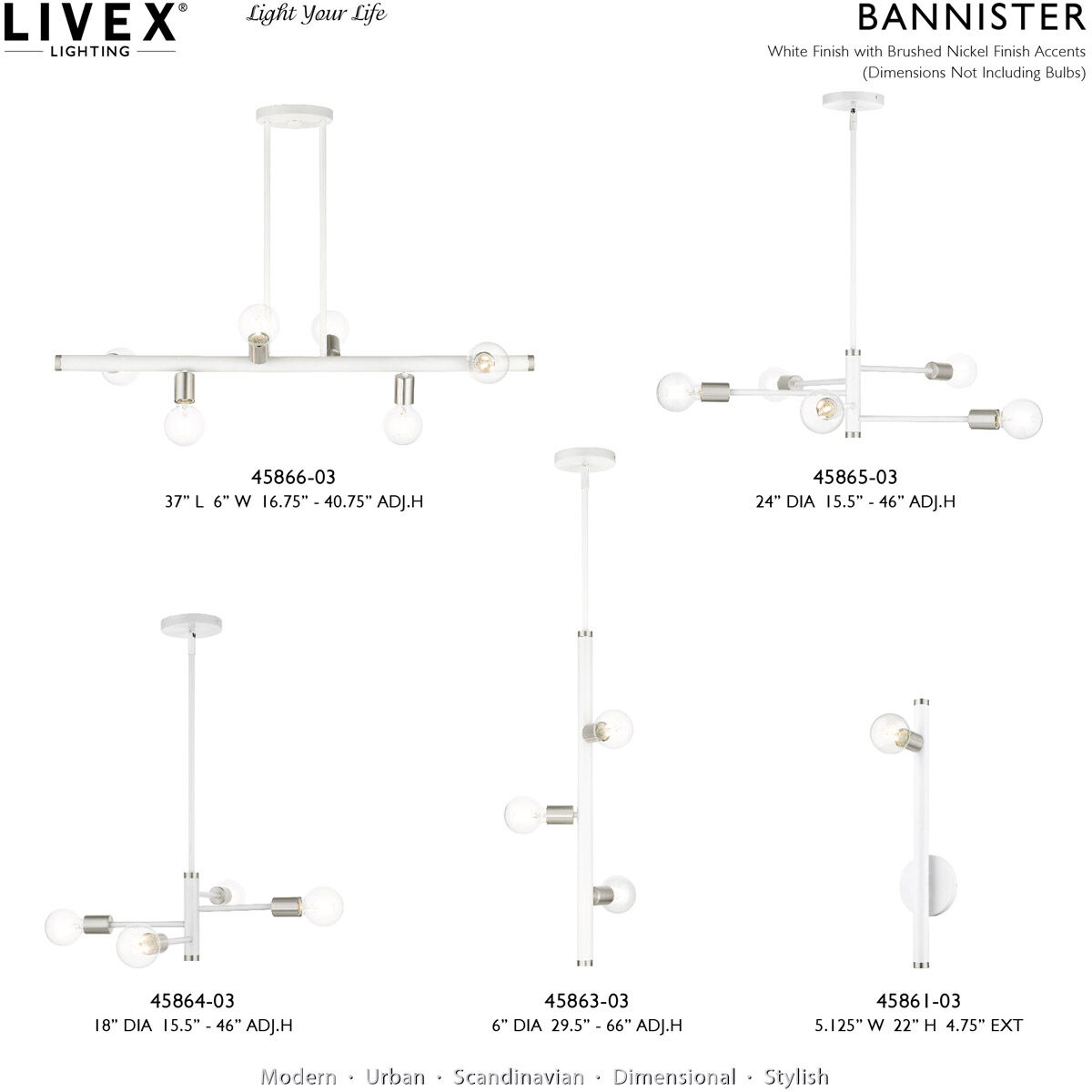 Bannister 3 Light 6 inch White Pendant Ceiling Light