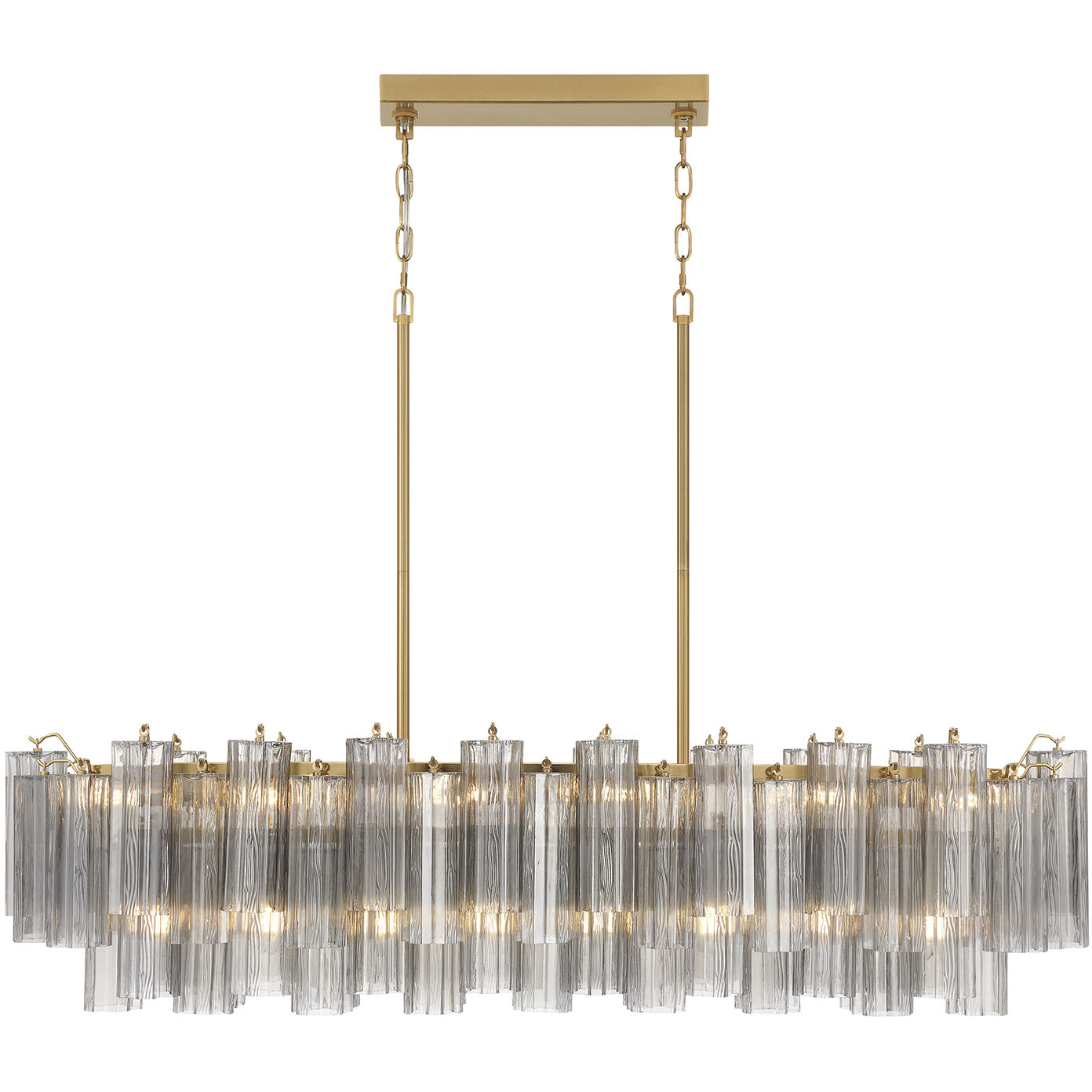 Addis 14 Light 51.75 inch Aged Brass Linear Chandelier Ceiling Light in Tronchi Glass Smoke