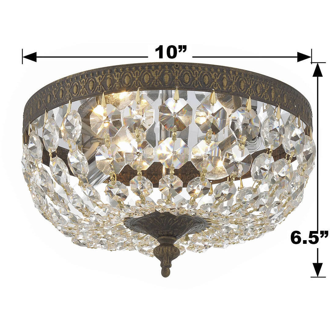 Waltham 2 Light 10 inch English Bronze Flush Ceiling Light in Clear Hand Cut