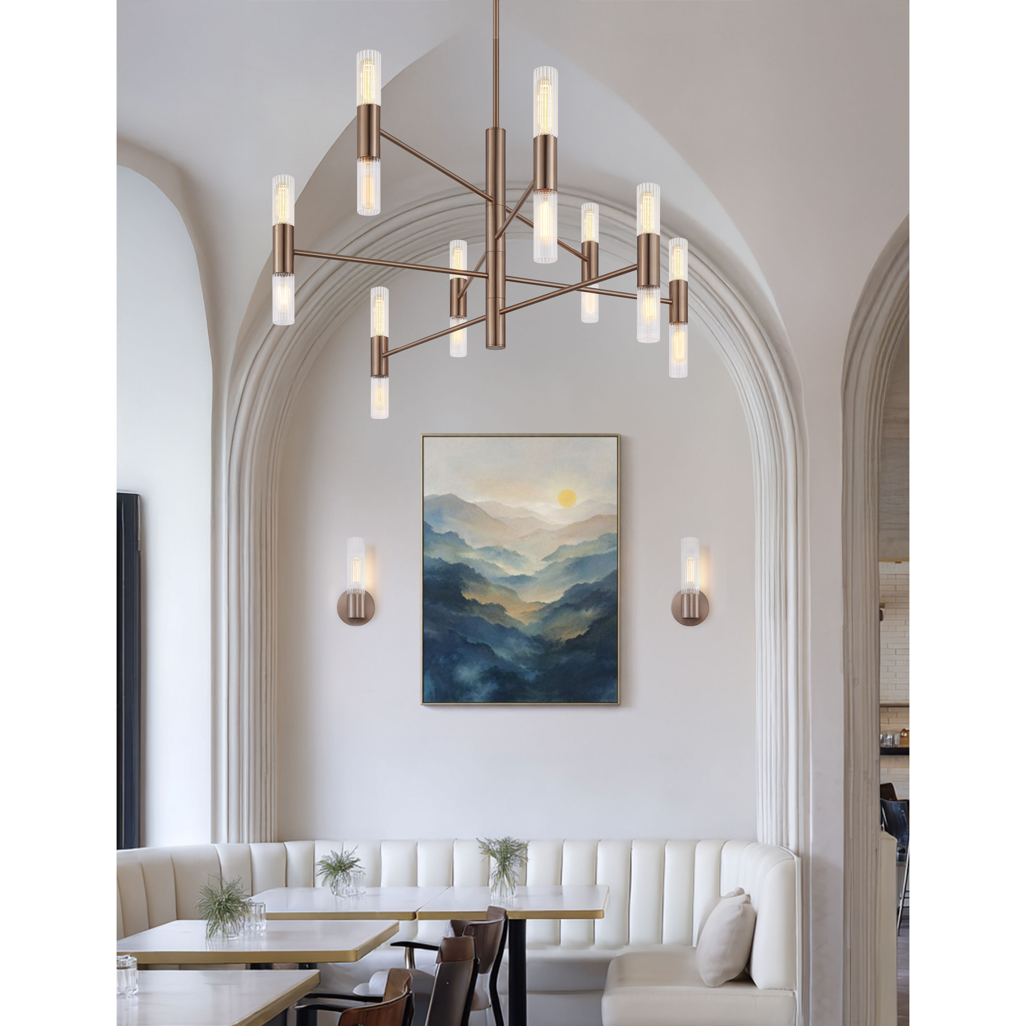 Fusion Collection - Rimini Family 16 Light 45 inch Brushed Brass Chandelier Ceiling Light in 45" D x 45" W x 26.25" H, EVOLV