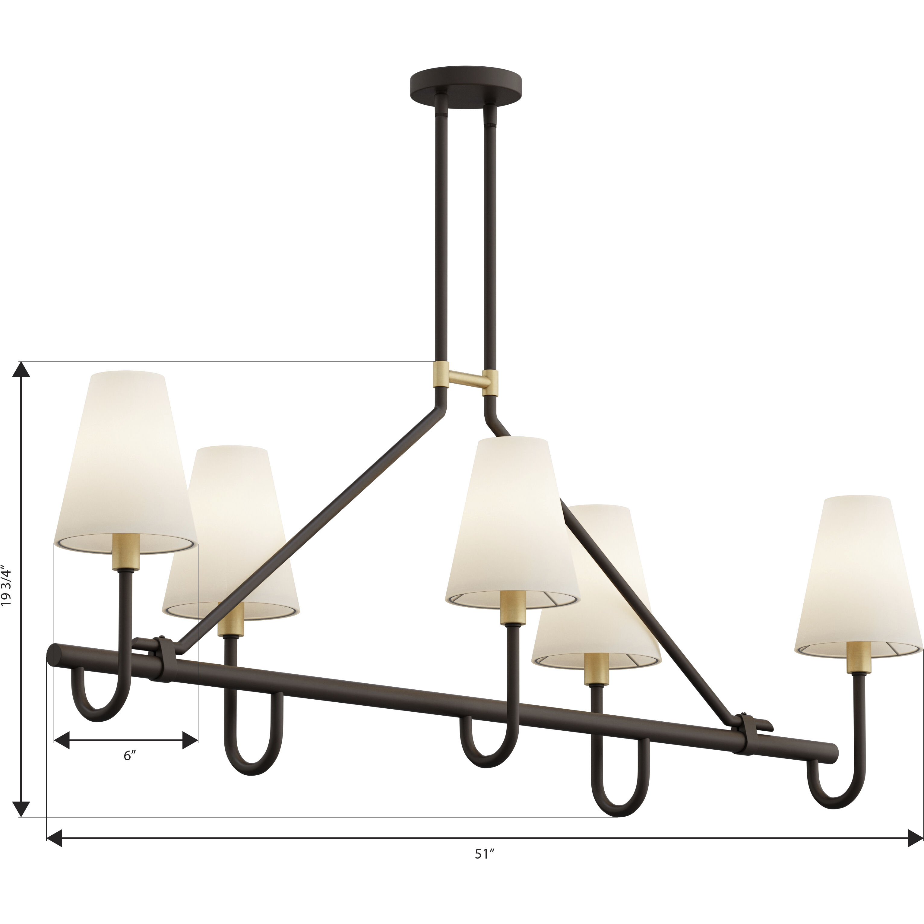 Bellforge 5 Light 51 inch Legacy Brass and Dark Bronze Linear Chandelier Ceiling Light