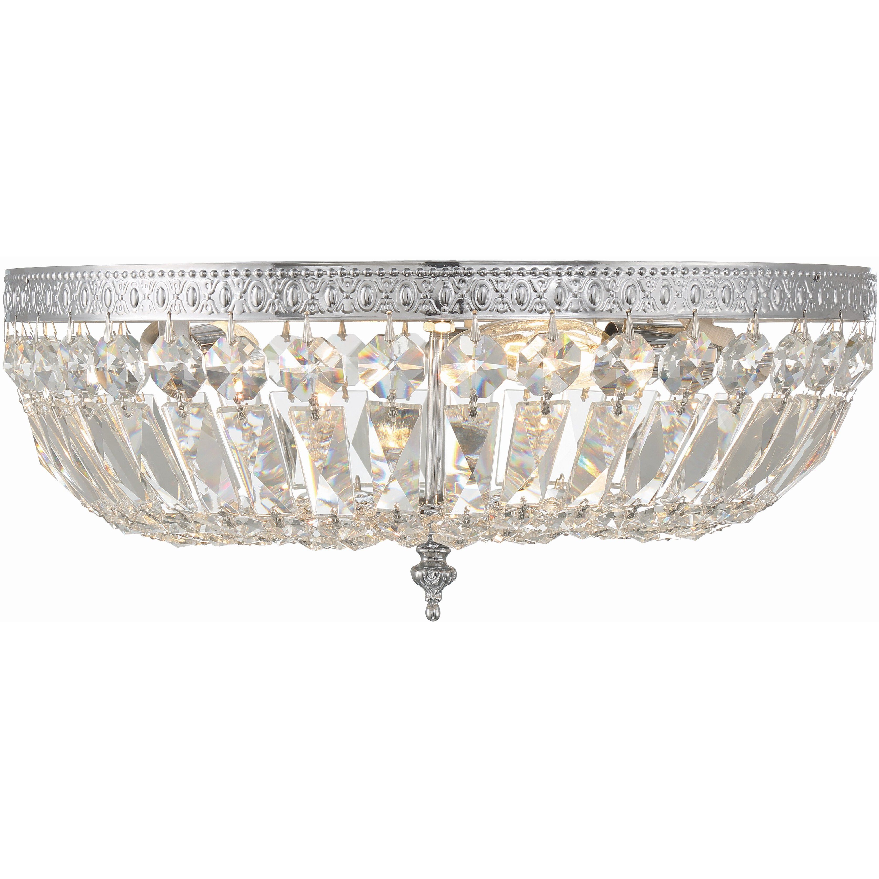 Waltham 3 Light 16 inch Polished Chrome Flush Ceiling Light in Clear Hand Cut