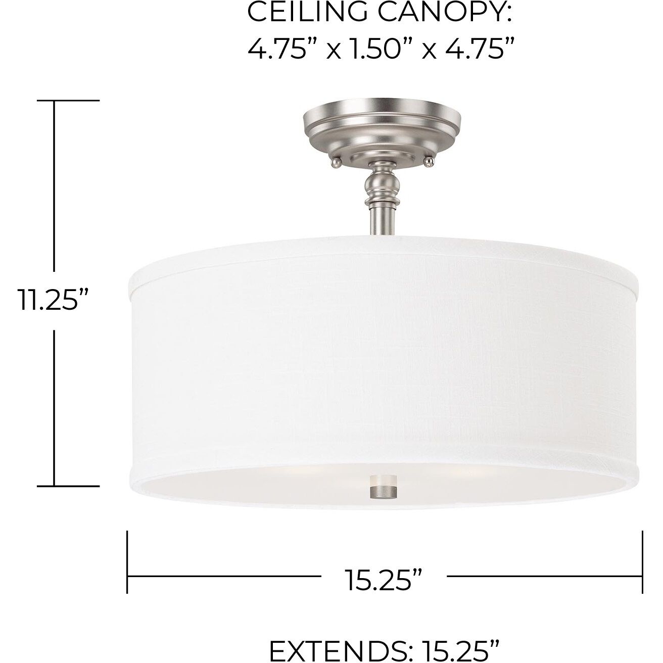 Loft 3 Light 15 inch Matte Nickel Semi-Flush Mount Ceiling Light in White Fabric Shade