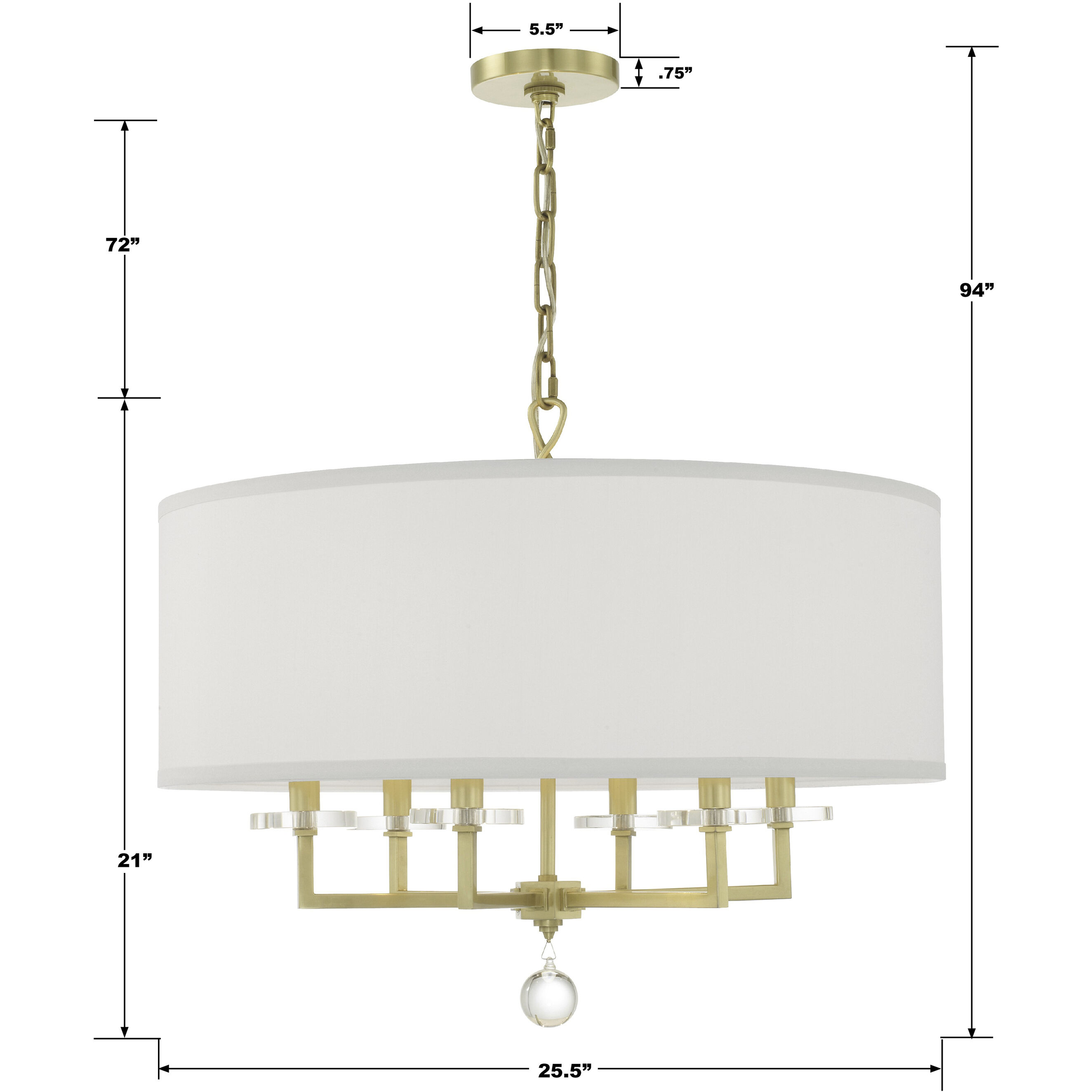 Paxton 6 Light 25.5 inch Aged Brass Chandelier Ceiling Light