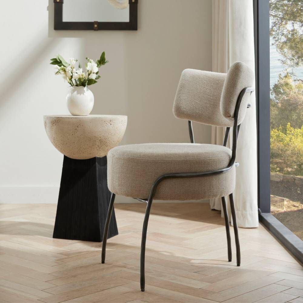 Enid Oatmeal Linen and Natural Iron Chair