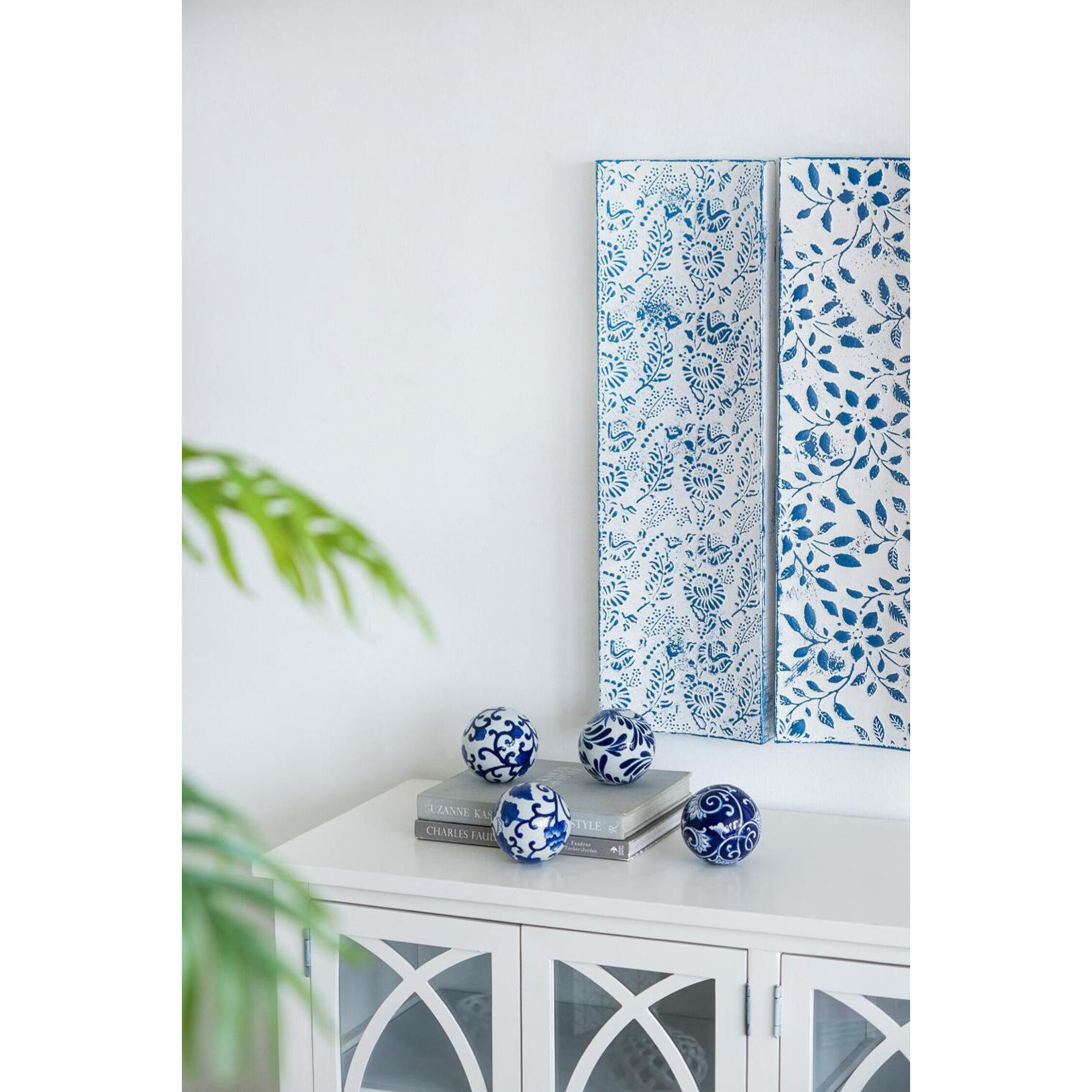 Aline Blue/White Decorative Orb, Set of 4