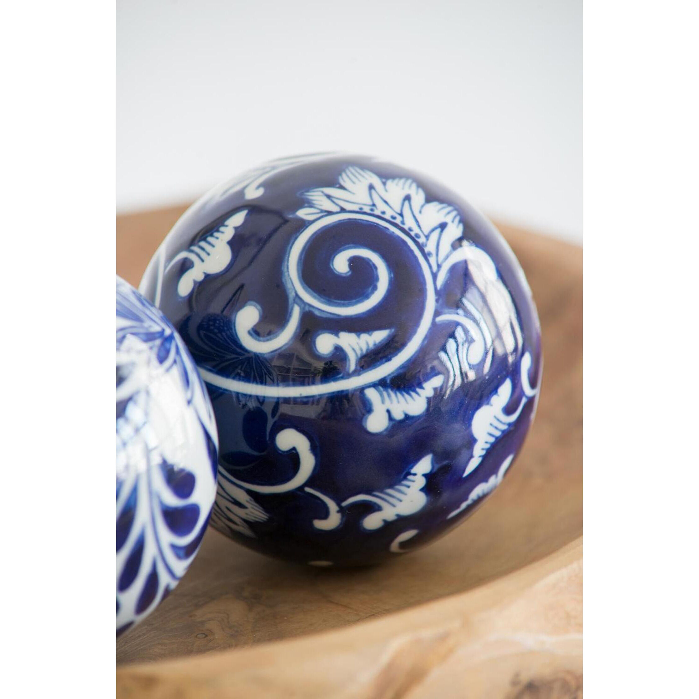 Aline Blue/White Decorative Orb, Set of 4