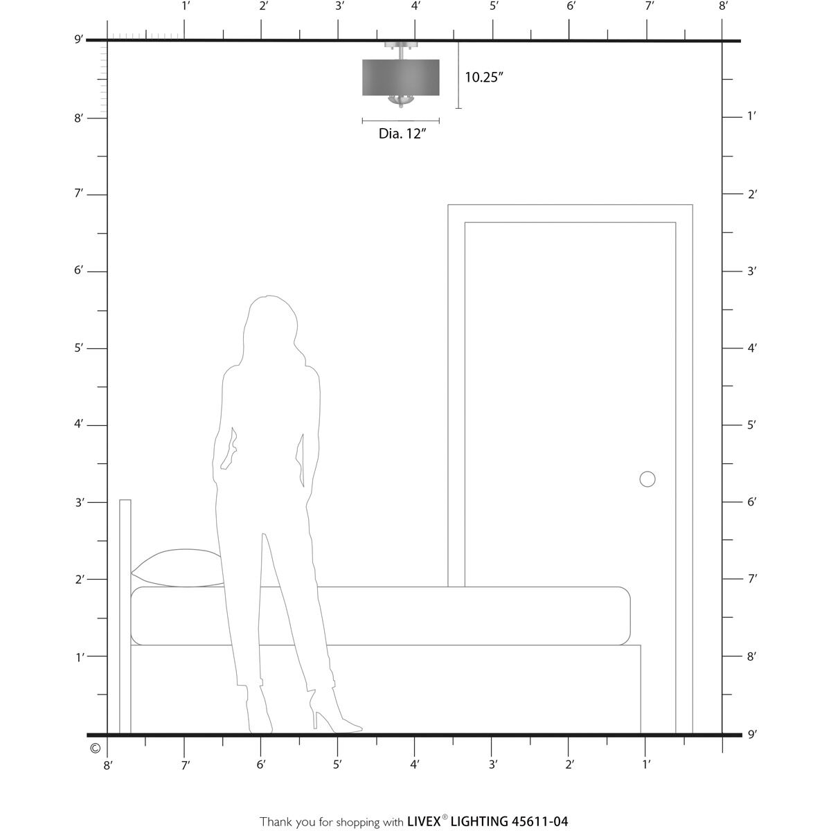 Bradhurst 3 Light 12 inch Black Semi-Flush Mount Ceiling Light
