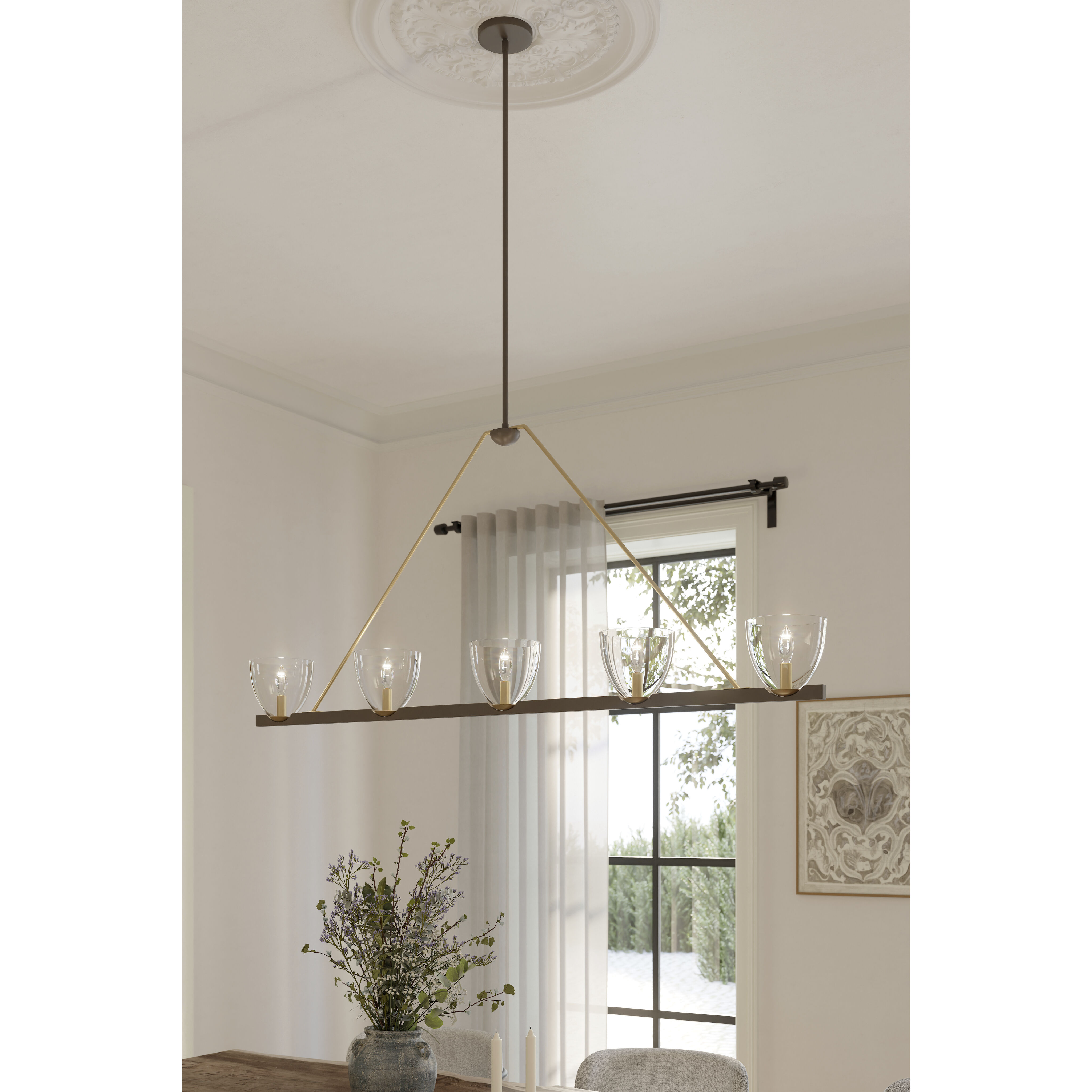 Noellea 5 Light 61 inch Dark Bronze and Legacy Brass Linear Chandelier Ceiling Light