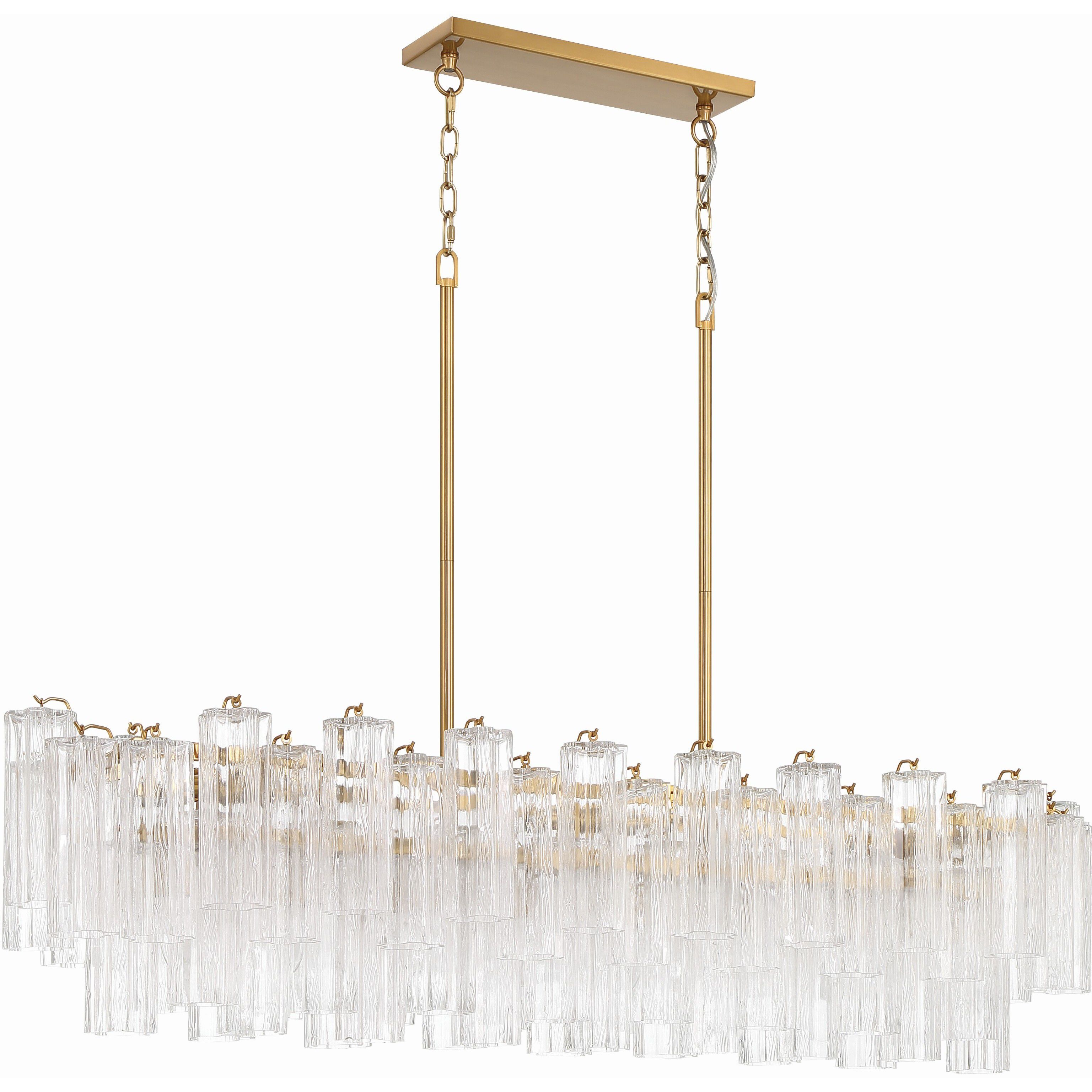 Addis 14 Light 51.75 inch Aged Brass Linear Chandelier Ceiling Light in Tronchi Glass Clear