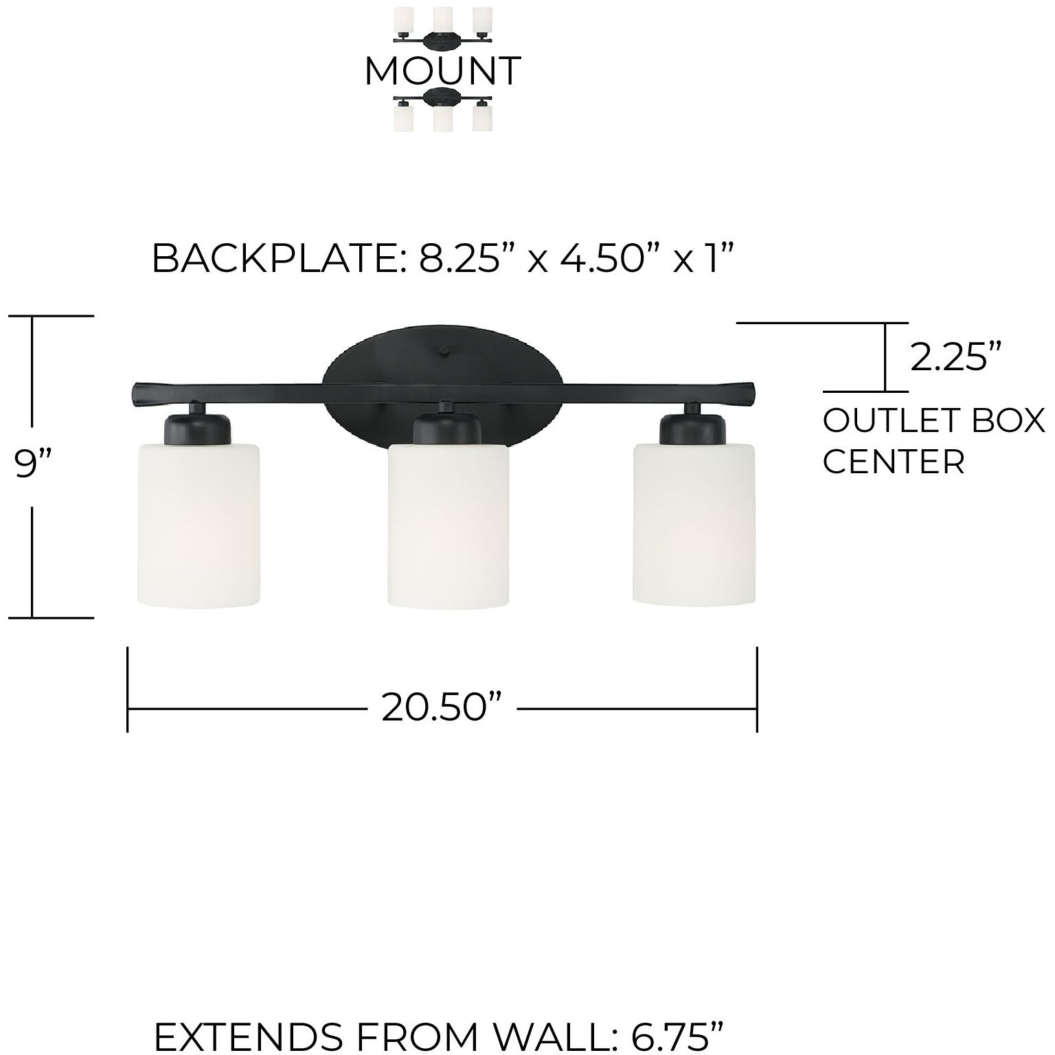Dixon 3 Light 21 inch Matte Black Vanity Light Wall Light