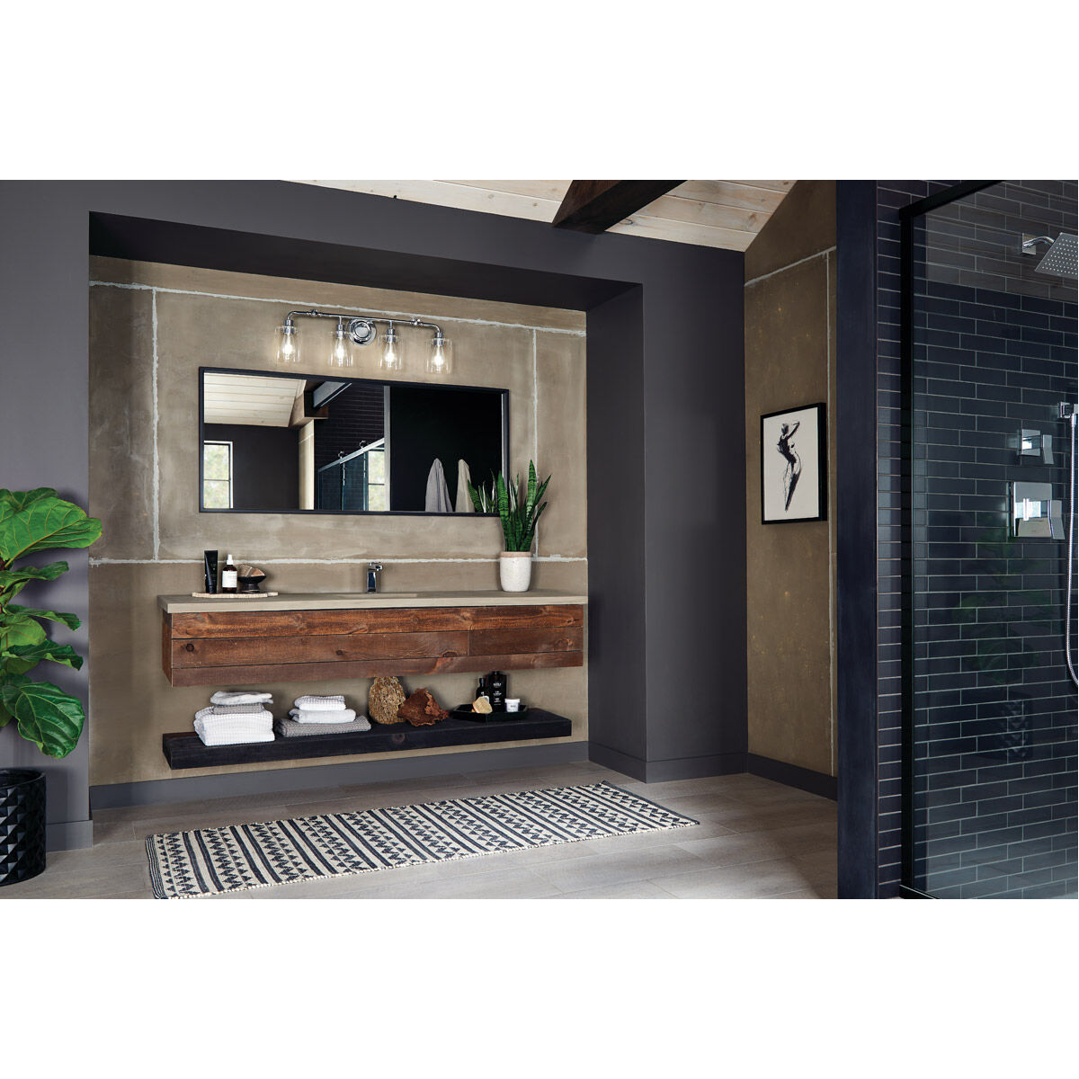 Gunnison 4 Light 34 inch Chrome Wall Mt Bath 4 Arm Wall Light