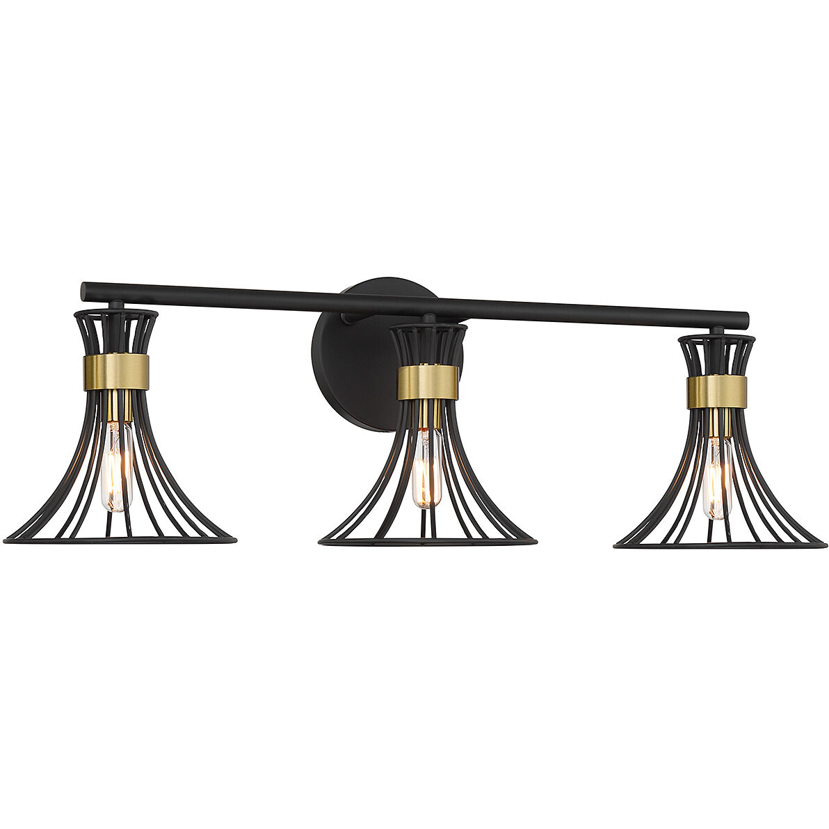 Breur 3 Light 28 inch Black with Warm Brass Accents Bathroom Vanity Light Wall Light