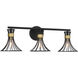 Breur 3 Light 28 inch Black with Warm Brass Accents Bathroom Vanity Light Wall Light