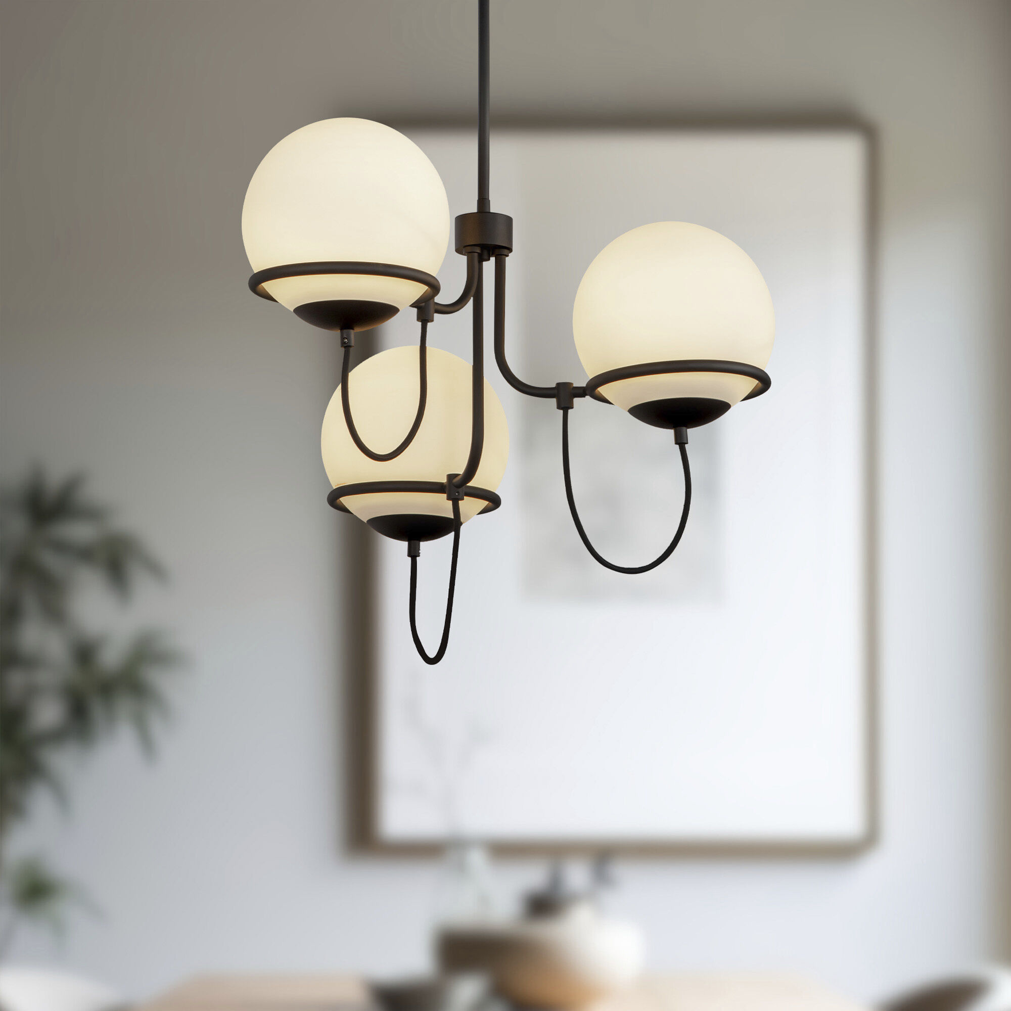 Alora Mood Alba 3 Light 22.88 inch Matte Black/Opal Glass Chandelier Ceiling Light