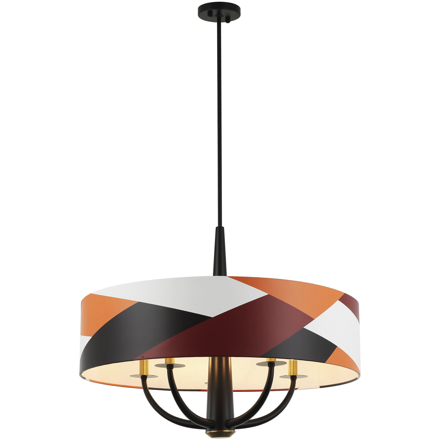 Patchwork 5 Light 30 inch Black with Satin Brass with Patchwork Pendant Ceiling Light in Black/Satin Brass/Patchwork