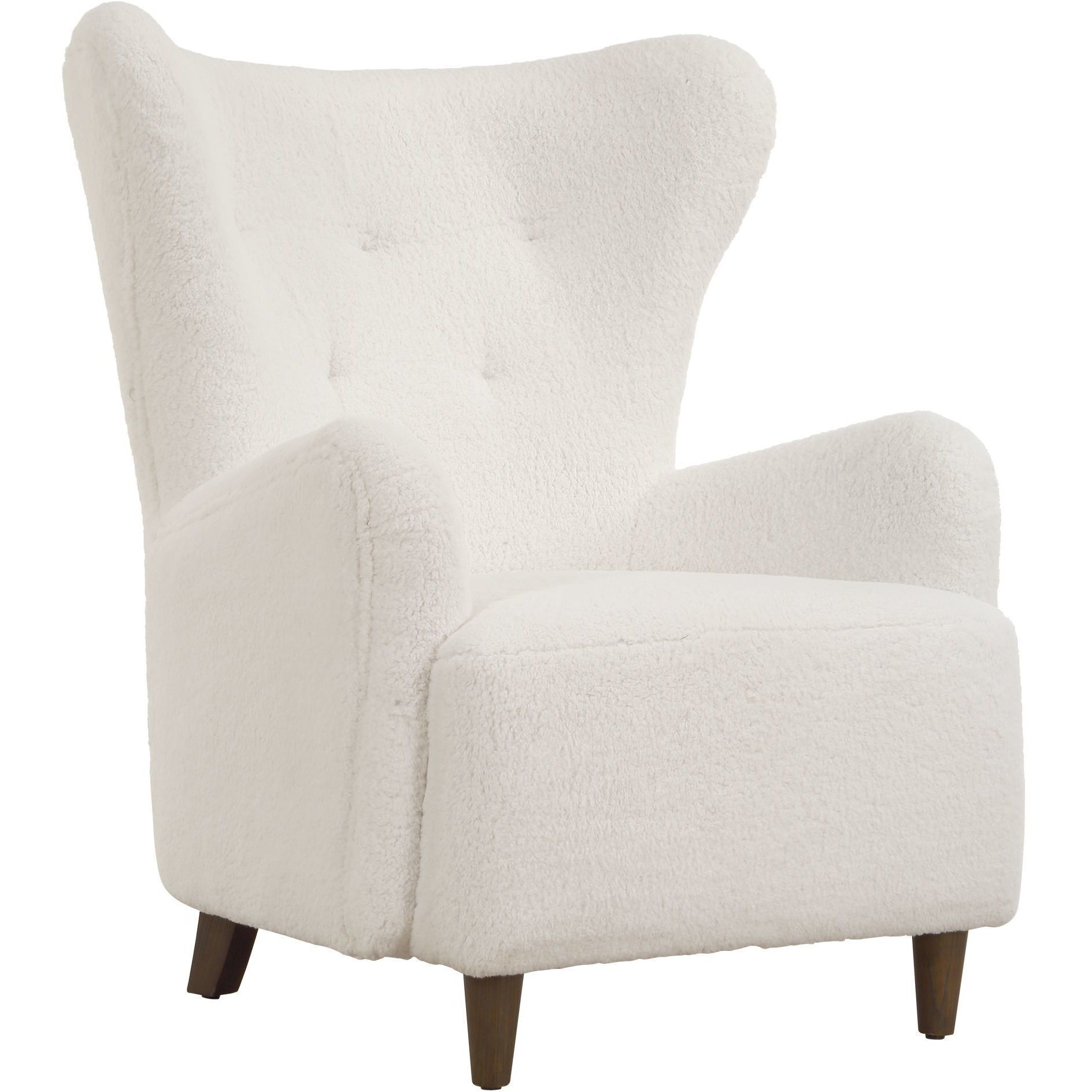 Ingel White Faux Sheepskin and Walnut Wingback Armchair