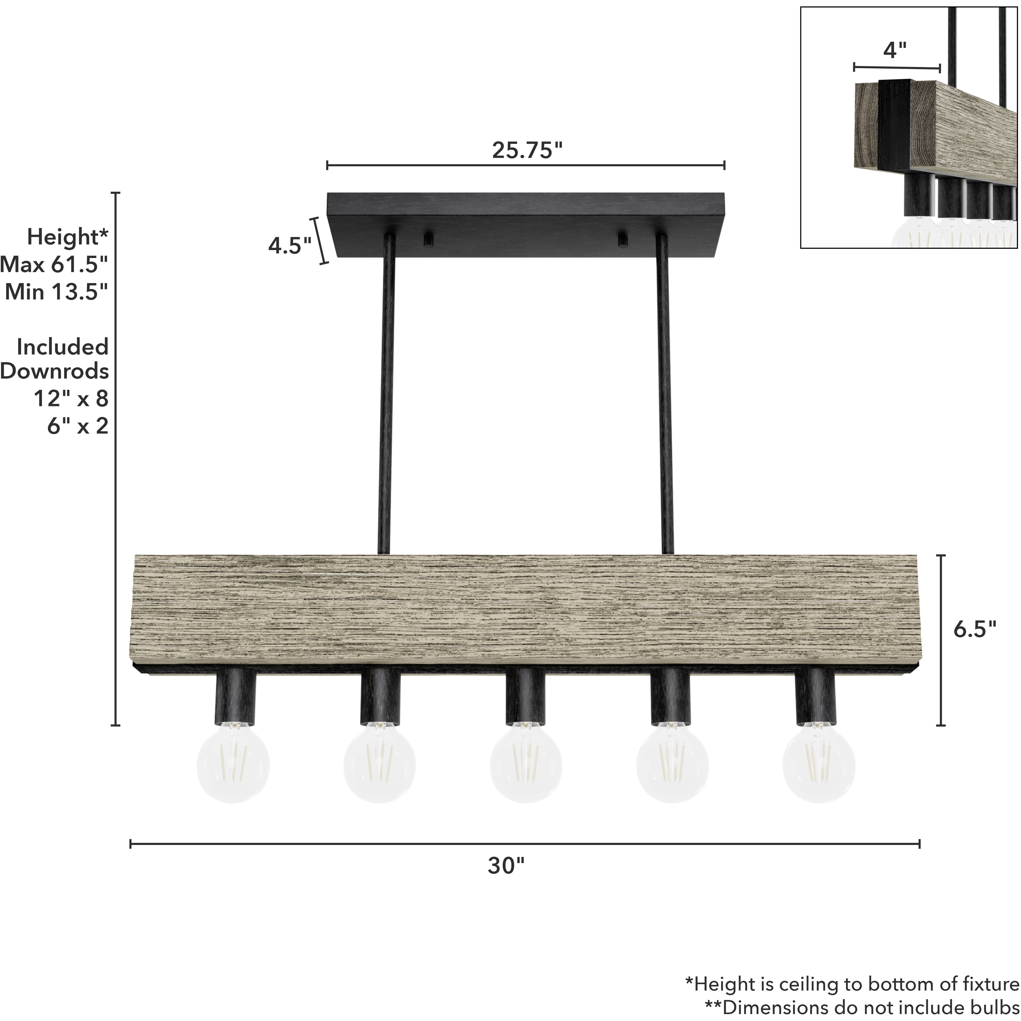 Donelson 5 Light 30 inch Rustic Iron and Barnwood Linear Chandelier Ceiling Light, Small