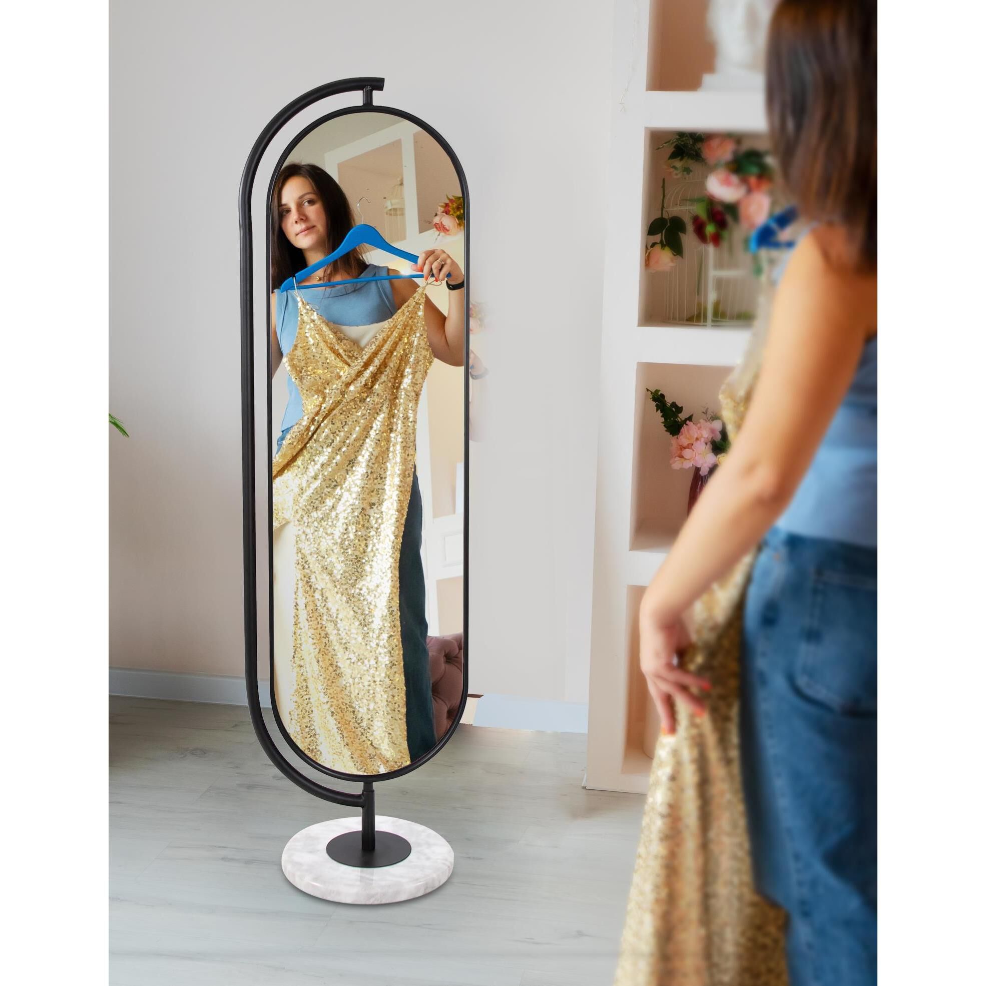 Sardiff 72 X 20.5 inch Matte Black and White Spinning Dressing Station Mirror