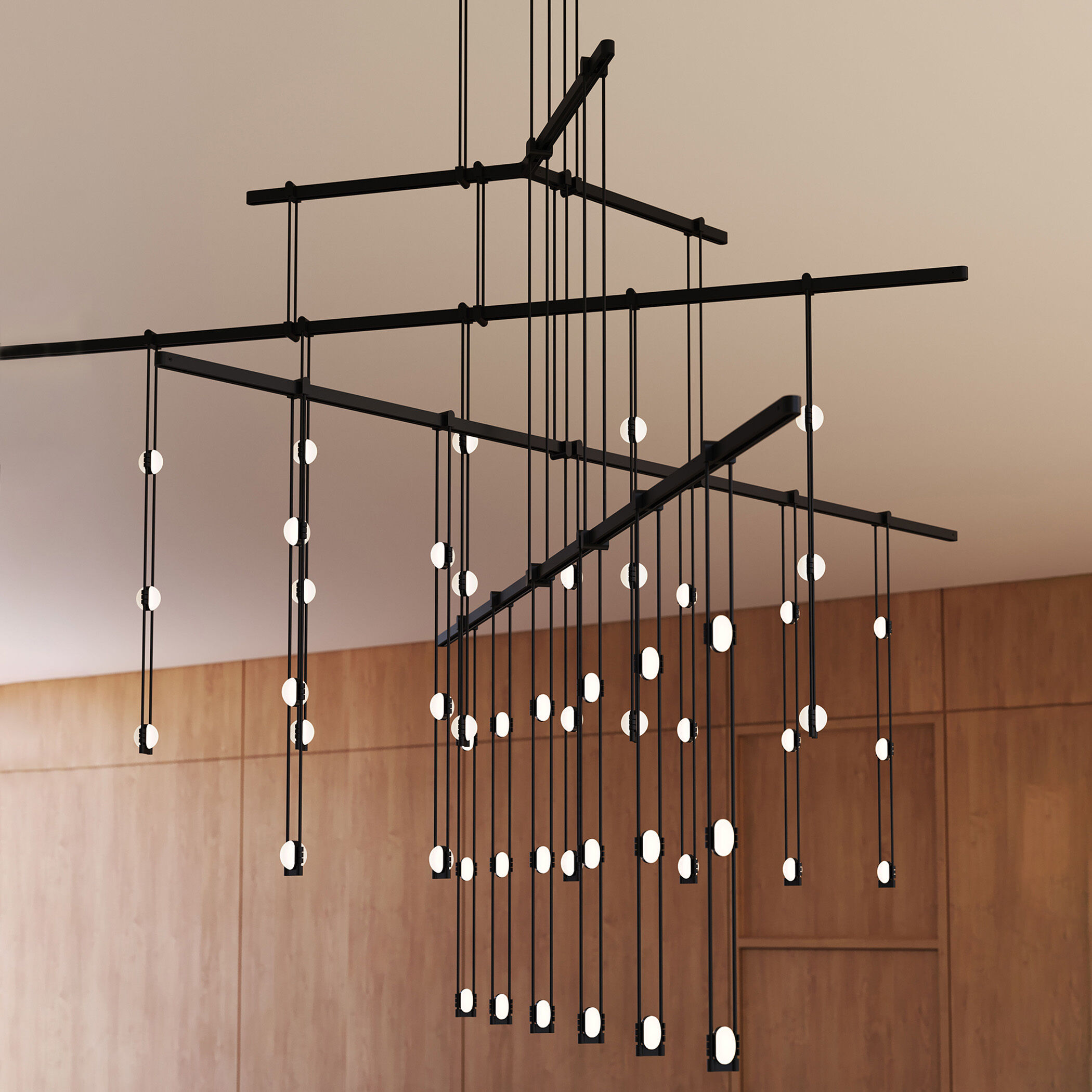 Suspenders LED 48 inch Satin Black Modular Pendant Composition Ceiling Light