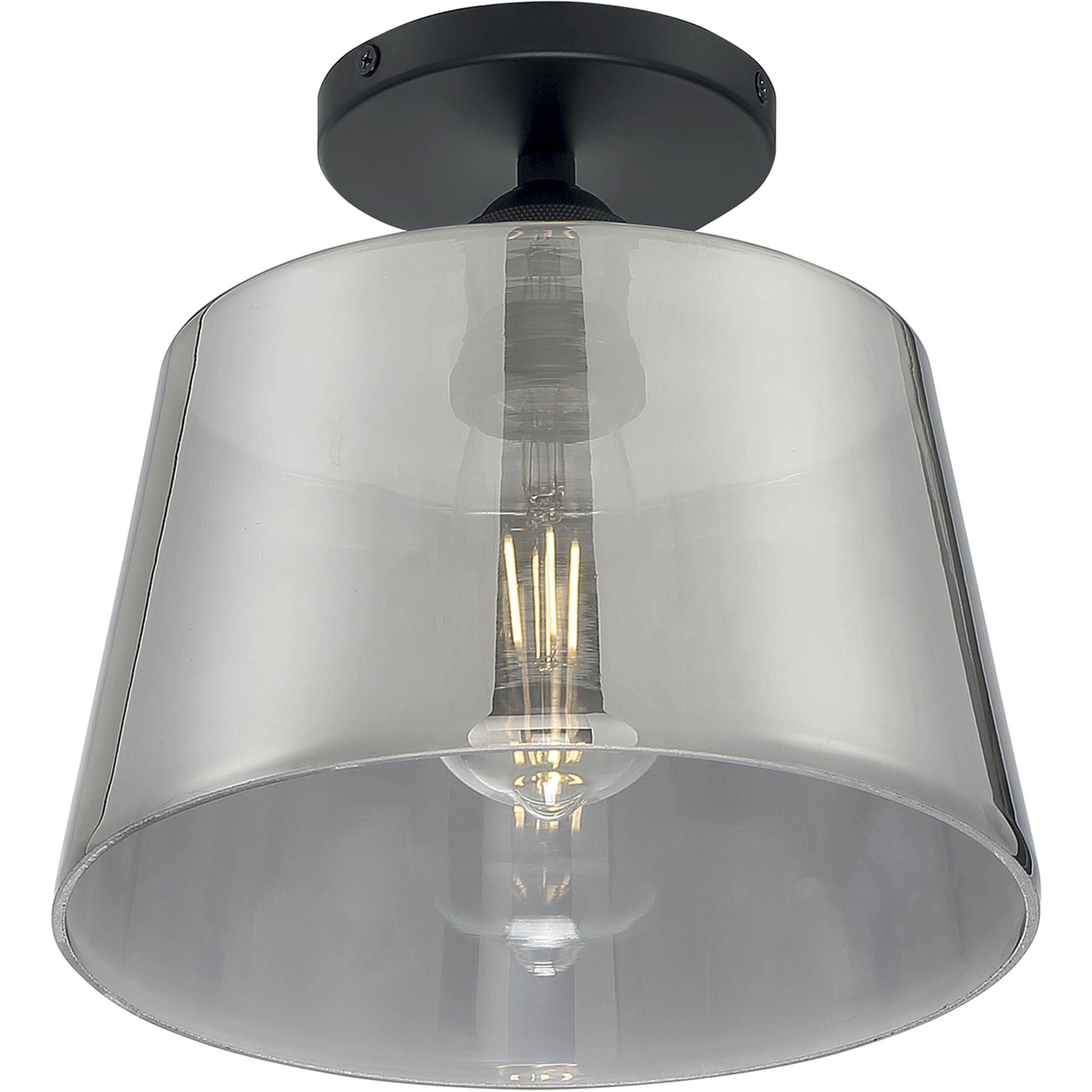 Motif 1 Light 10 inch Black and Smoked Glass Semi Flush Mount Fixture Ceiling Light