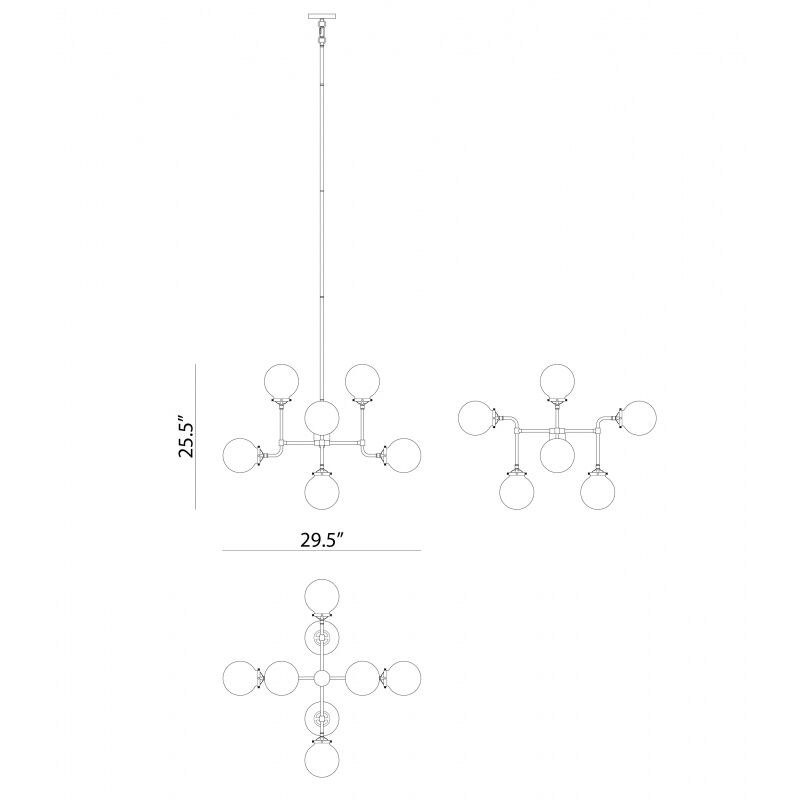 Particles 8 Light 30 inch Black and Chrome Pendant Ceiling Light in Chrome and Opal Glass