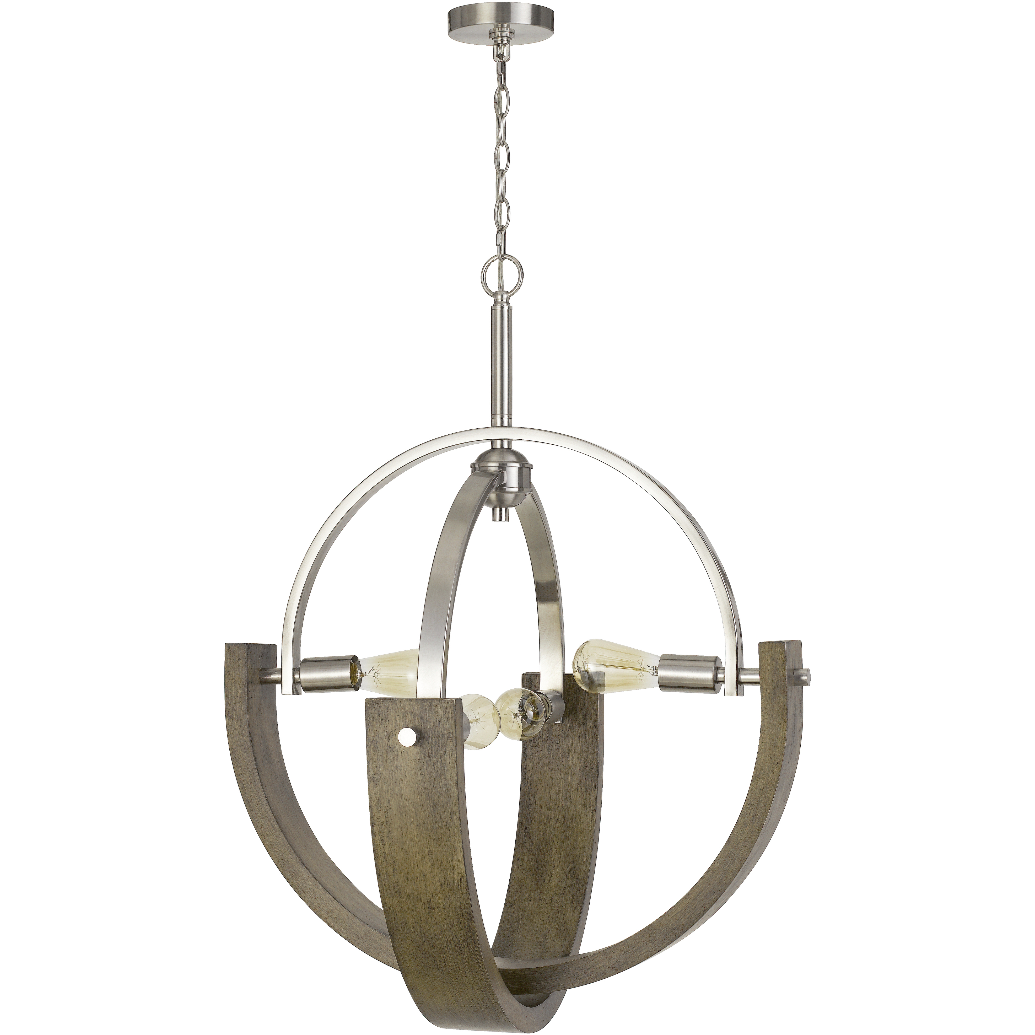 Rauma 4 Light 28 inch Wood/Brushed Steel Chandelier Ceiling Light
