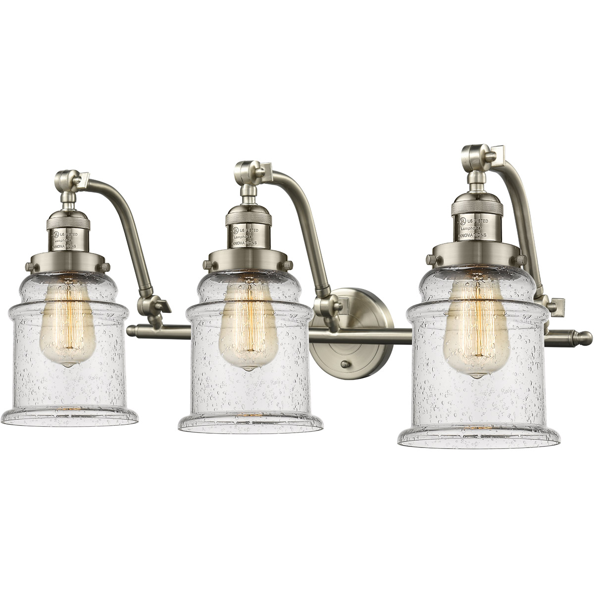 Franklin Restoration Canton 3 Light 28 inch Brushed Satin Nickel Bath Vanity Light Wall Light in Seedy Glass, Franklin Restoration