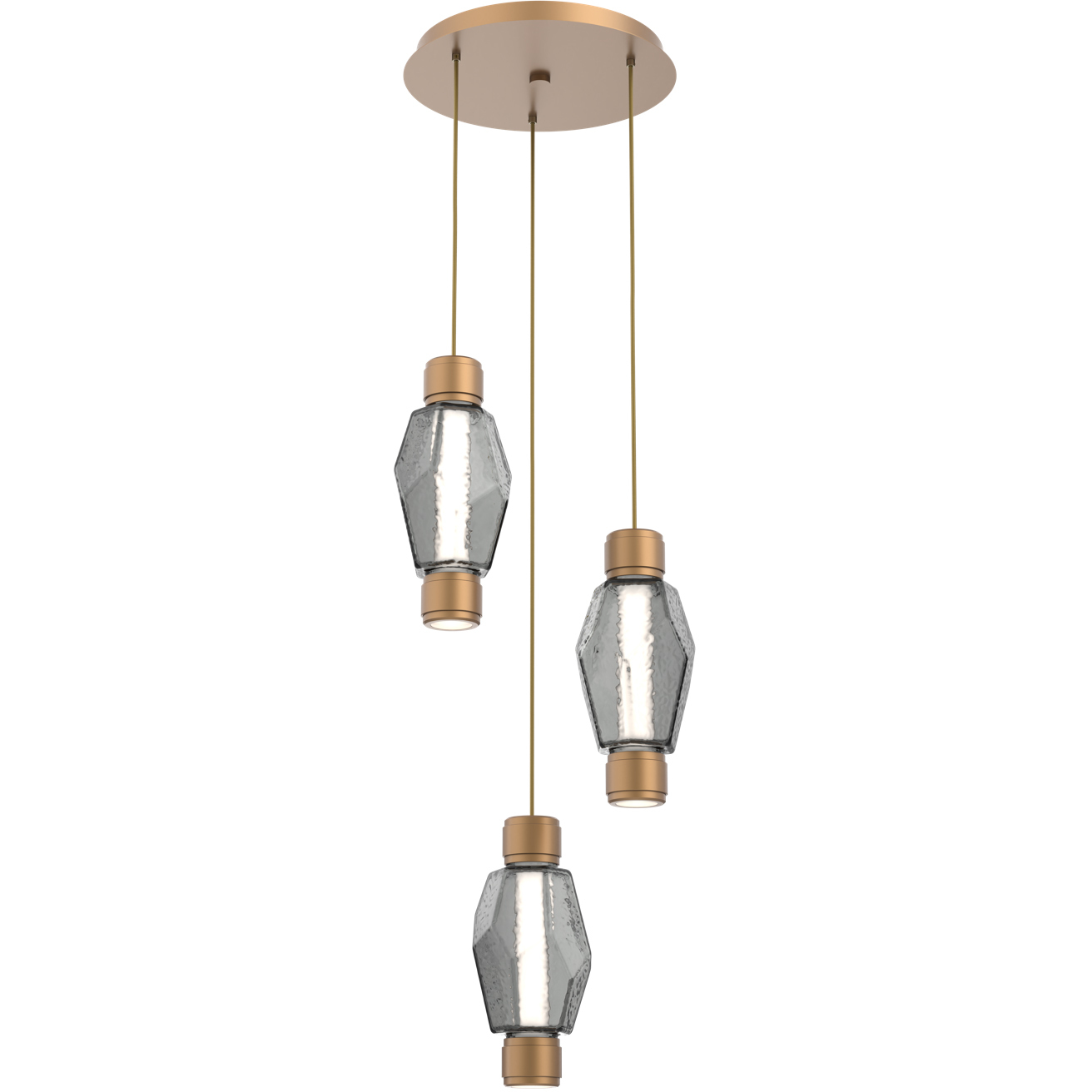 Gem Mandrel LED Novel Brass Multi Pendant Chandelier Ceiling Light in 3000K LED, Smoke Blown Glass