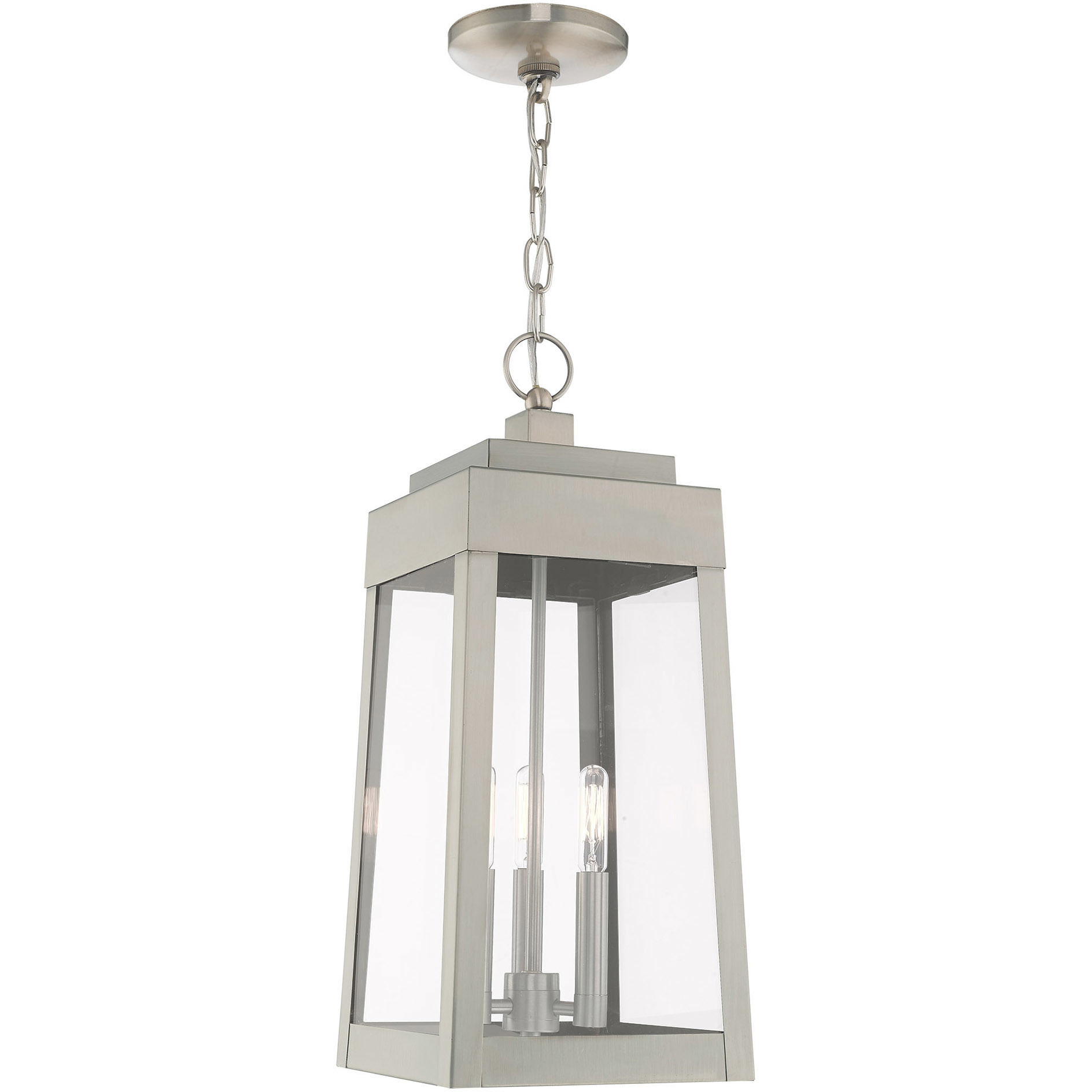 Oslo 3 Light 8.25 inch Brushed Nickel Outdoor Pendant Lantern