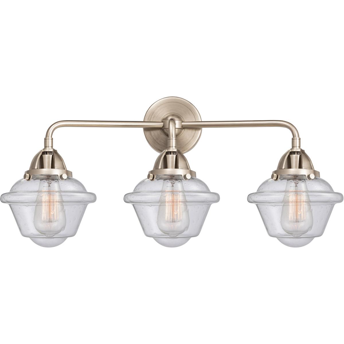Nouveau 2 Small Oxford 3 Light 26 inch Brushed Satin Nickel Bath Vanity Light Wall Light in Seedy Glass