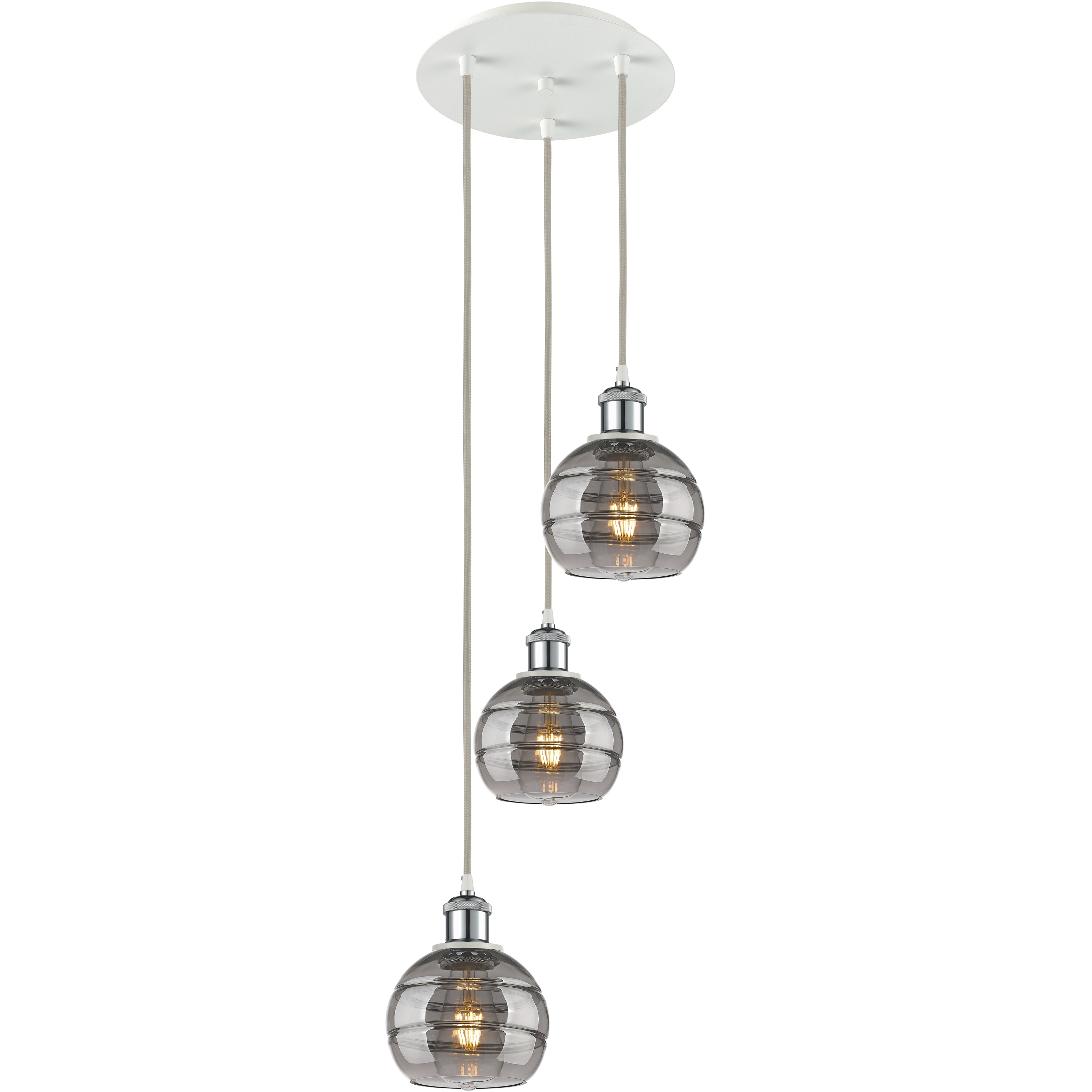 Ballston Rochester 3 Light 12.38 inch White Polished Chrome Cord Hung Multi Pendant Ceiling Light