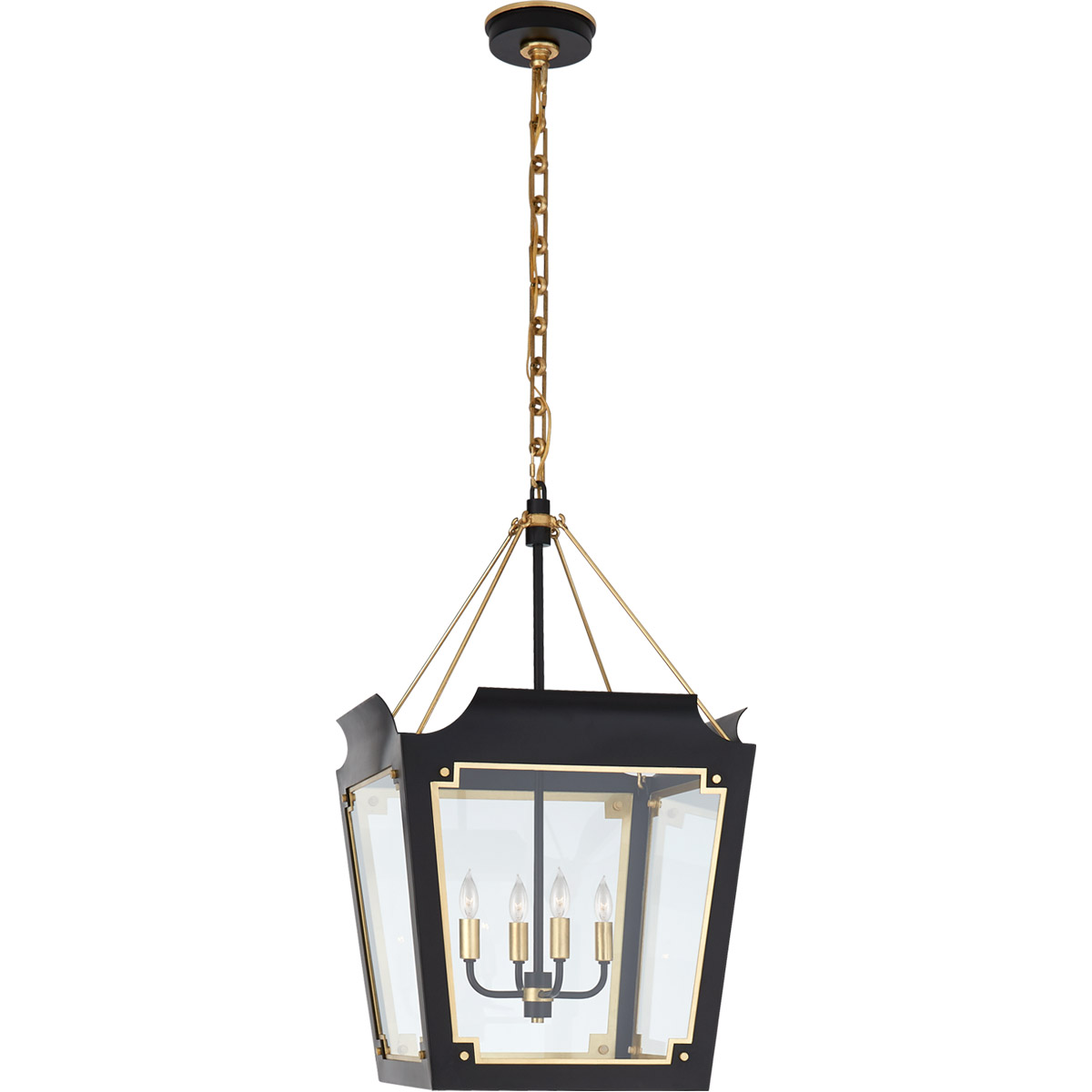Julie Neill Caddo 4 Light 19 inch Matte Black with Gild Lantern Pendant Ceiling Light in Matte Black and Gild, Medium