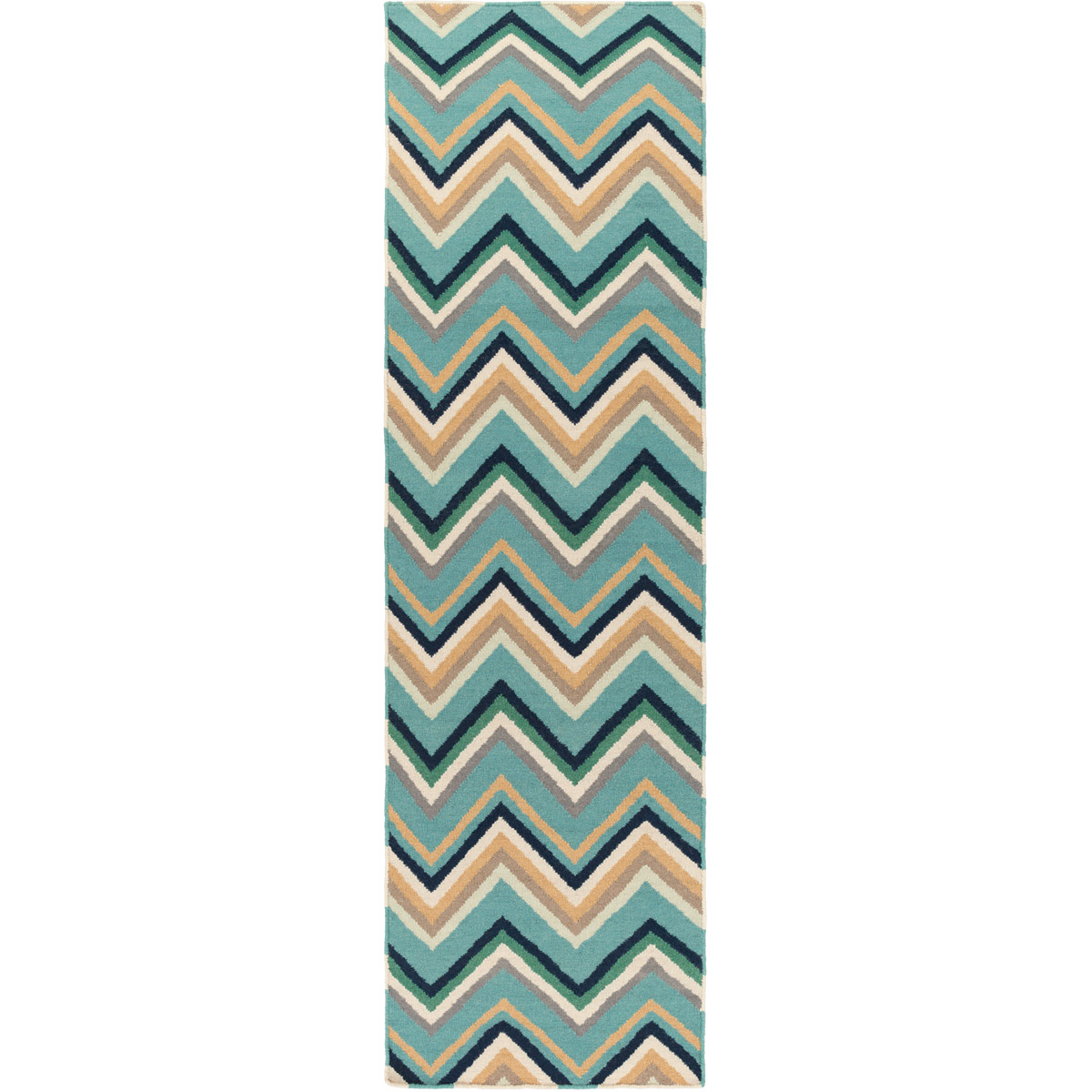 Frontier 96 X 30 inch Bright Blue, Wheat, Tan, Navy, Emerald Rug