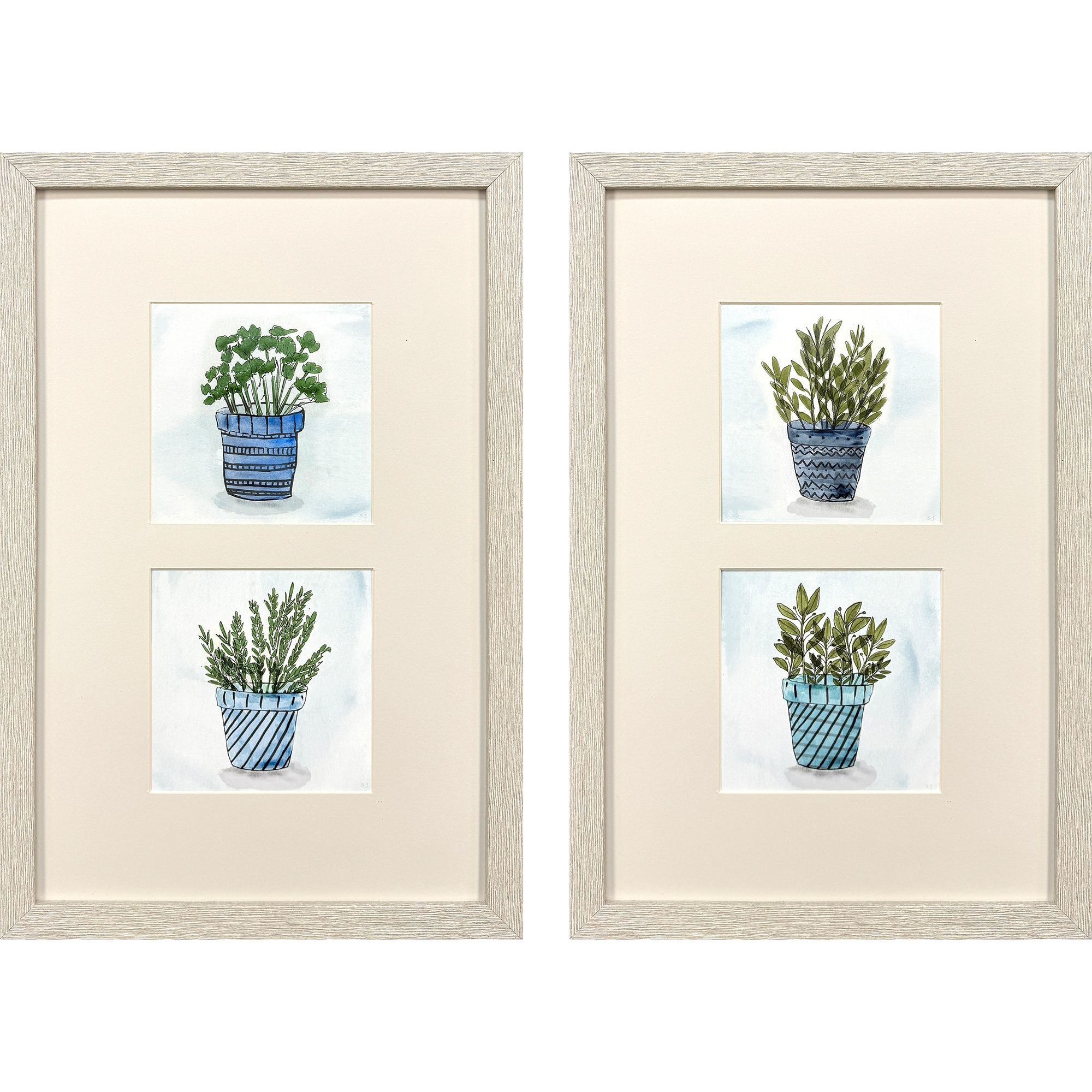 Pot of Herbs Blue and Green and Beige and Multi Framed Art, Propac
