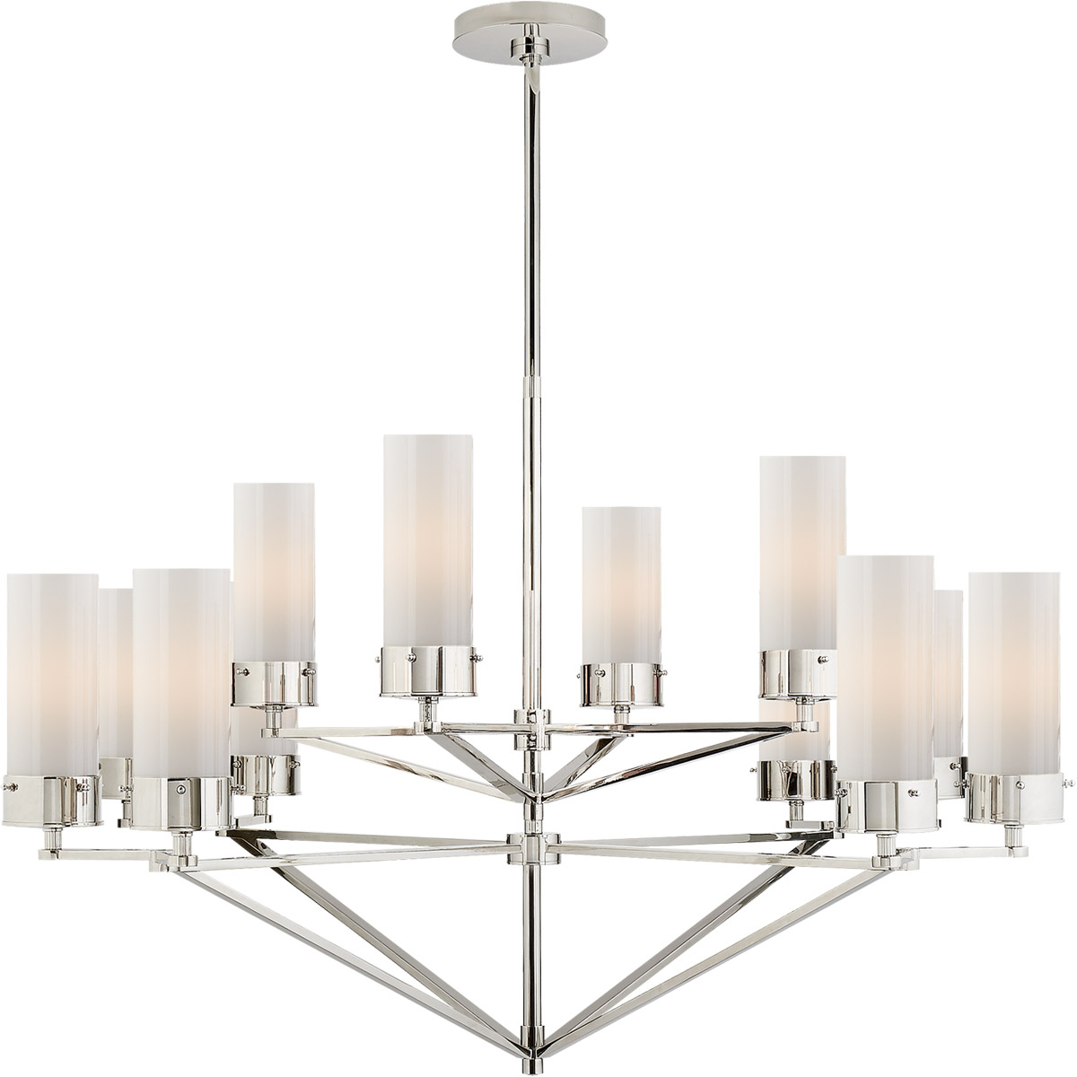 Thomas O'Brien Marais 12 Light 45 inch Polished Nickel Chandelier Ceiling Light in White Glass, Large