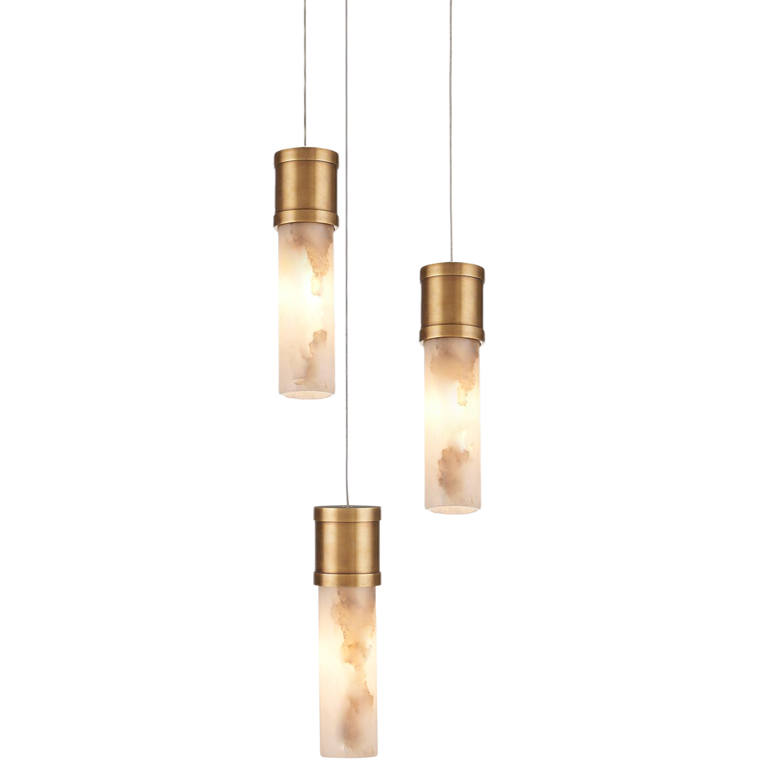 Cannula 3 Light 7.5 inch Vintage Brass Multi-Drop Pendant Ceiling Light