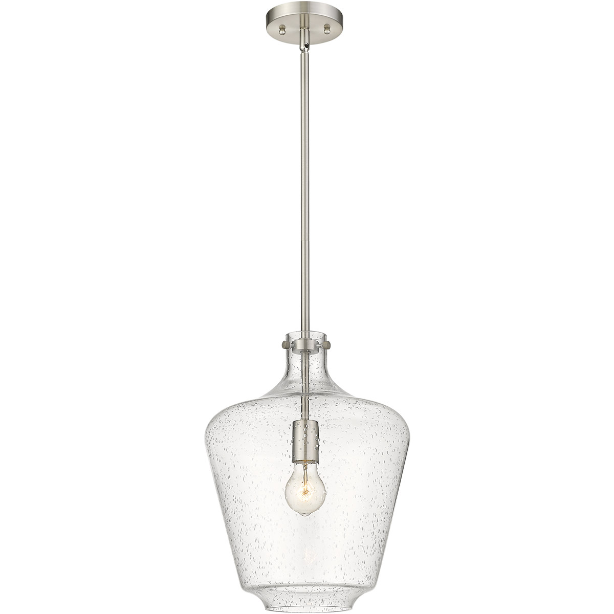Lowell LED 12 inch Brushed Satin Nickel Mini Pendant Ceiling Light in Seedy Glass